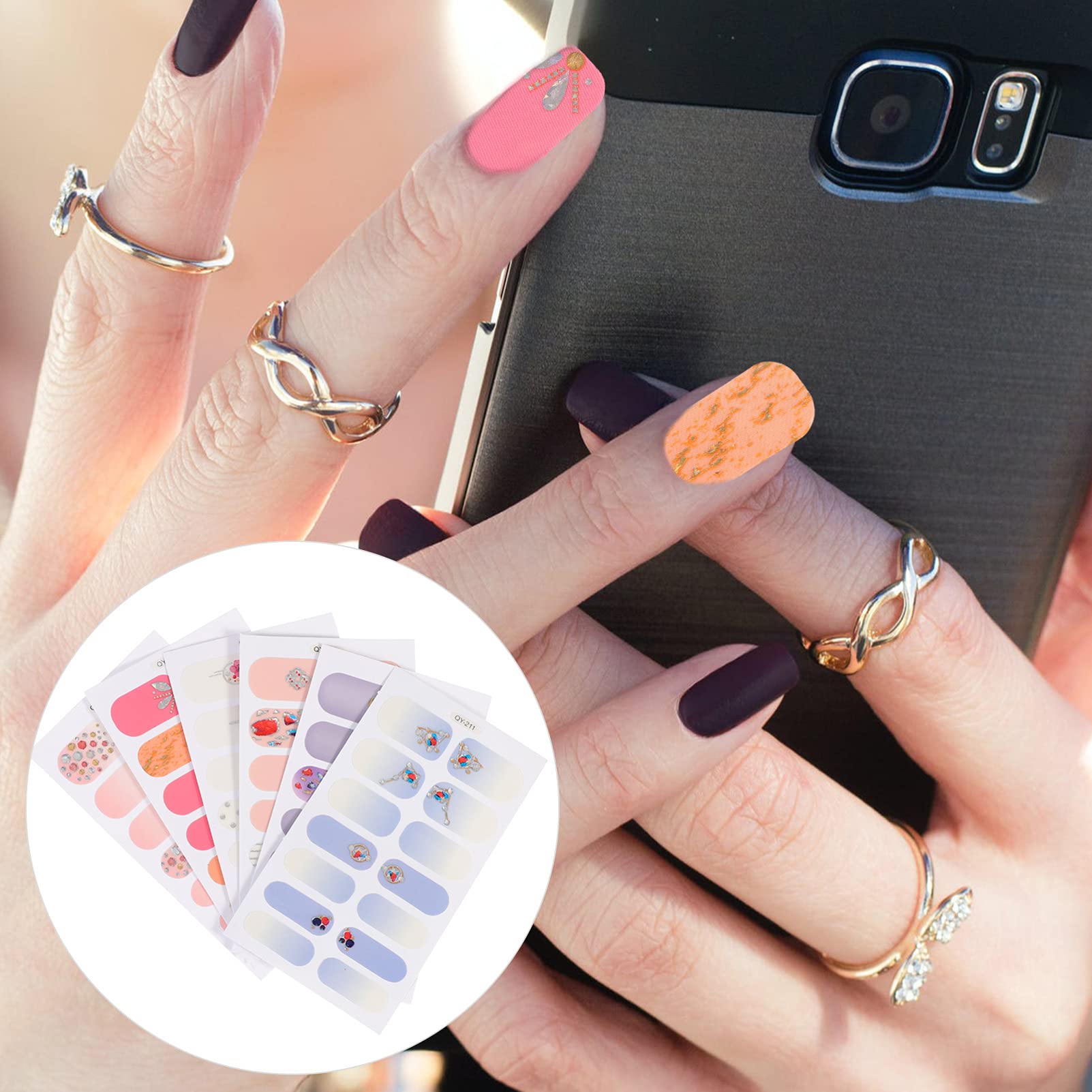 5 Set Adesivi Per Unghie Con Artificiali Autoadesivi Per Nail Art Decorazioni Durable E Facili Applicare Per Unghie Semipermanenti Per Occasione 6 Fogli*5