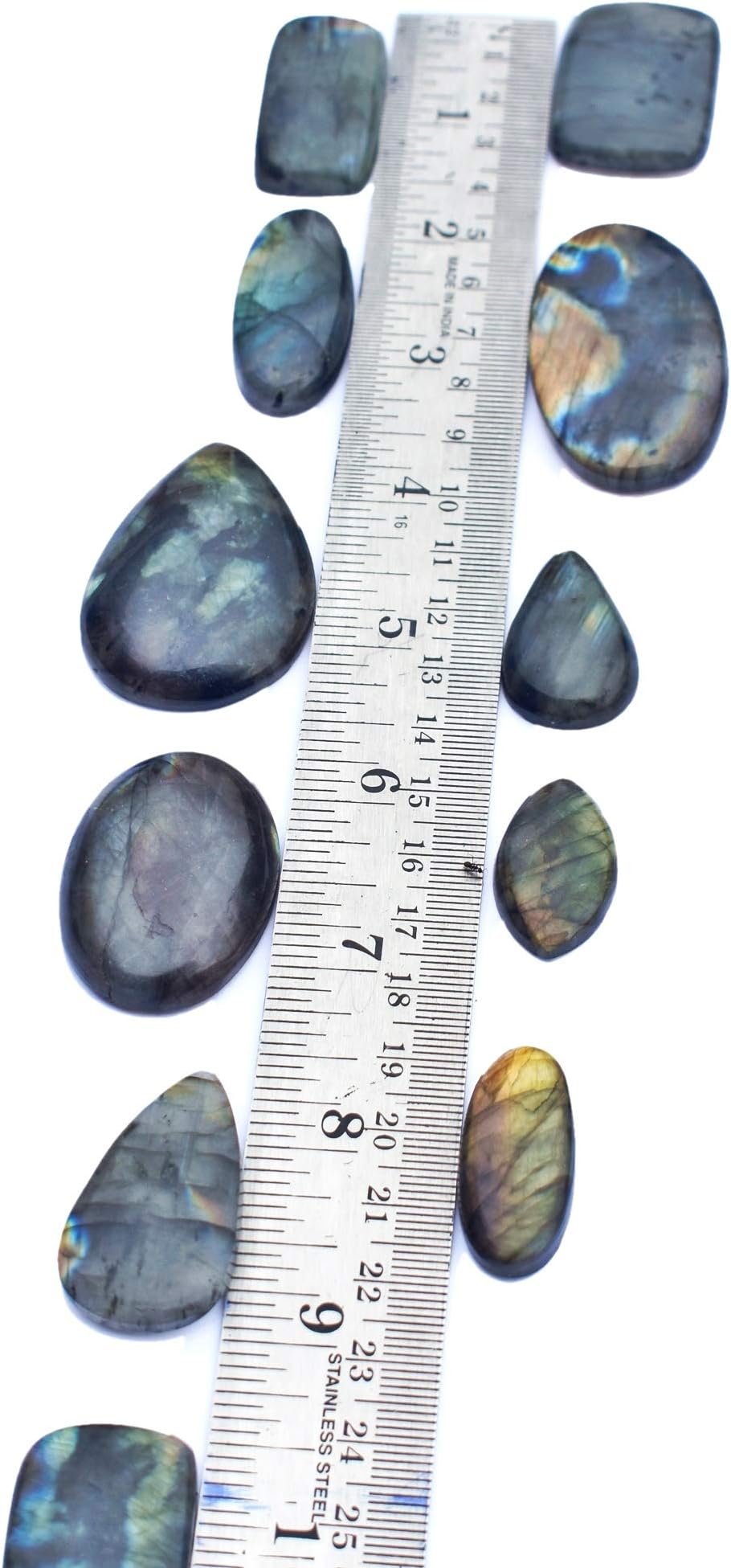 SUNSHINE INCBlack Rainbow Moonstone Cabochon Labradorite Polished Natural Healing Chakra Reiki Unisex Stones -Set of 2 Piece