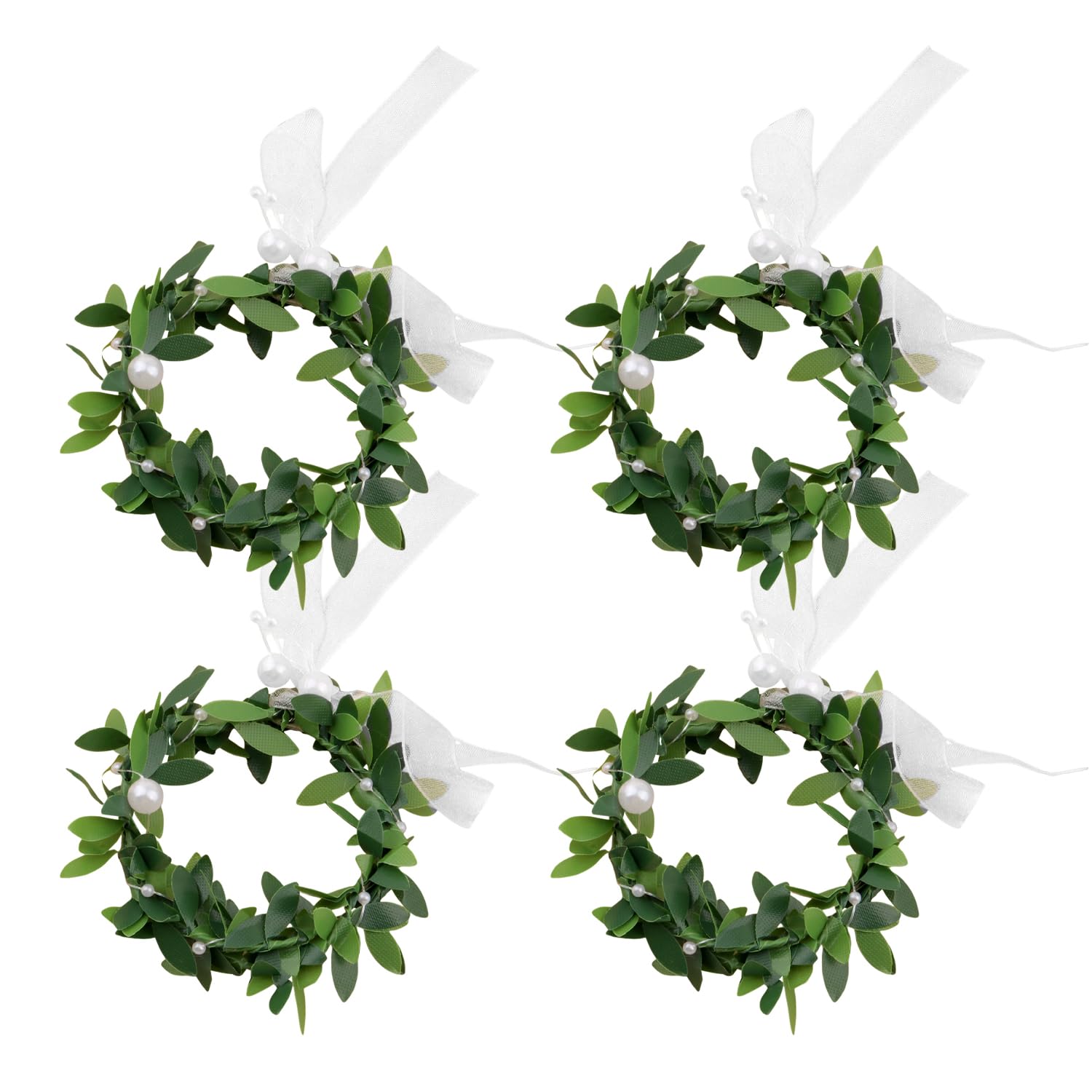 Eowvisn Dark Green 4 Pieces Of Simulated Flower Rattan, Candle Decoration, Dining Table Decoration, Home Accessories, Suitable For Communion, Baptism, And Wedding.