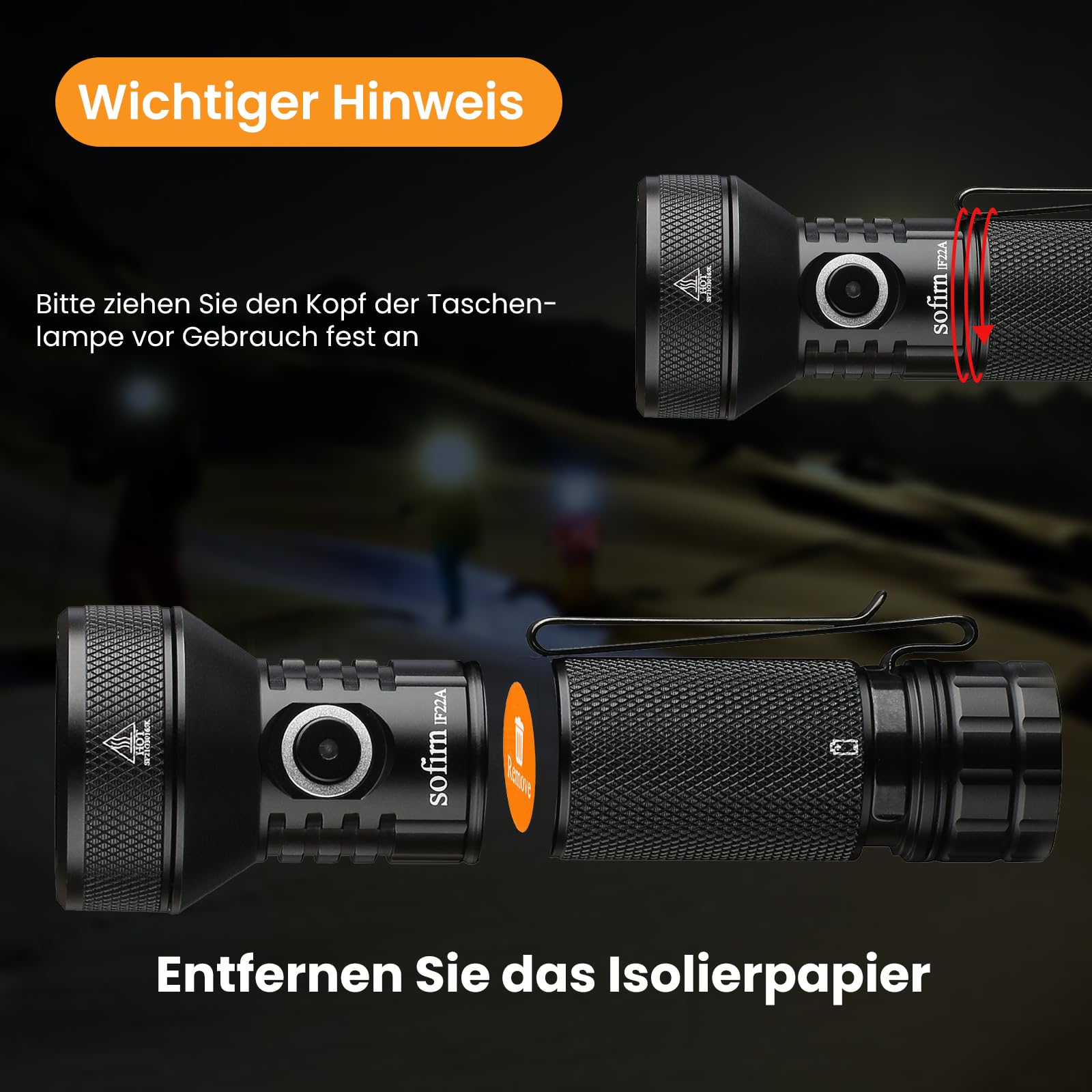 Sofirn IF22A LED Taschenlampe 2100 Lumen 629 m Reichweite USB-C Wiederaufladbar SFT40 Langstrecken Taschenlampe IPX8 Outdoor Camping Wandern EDC