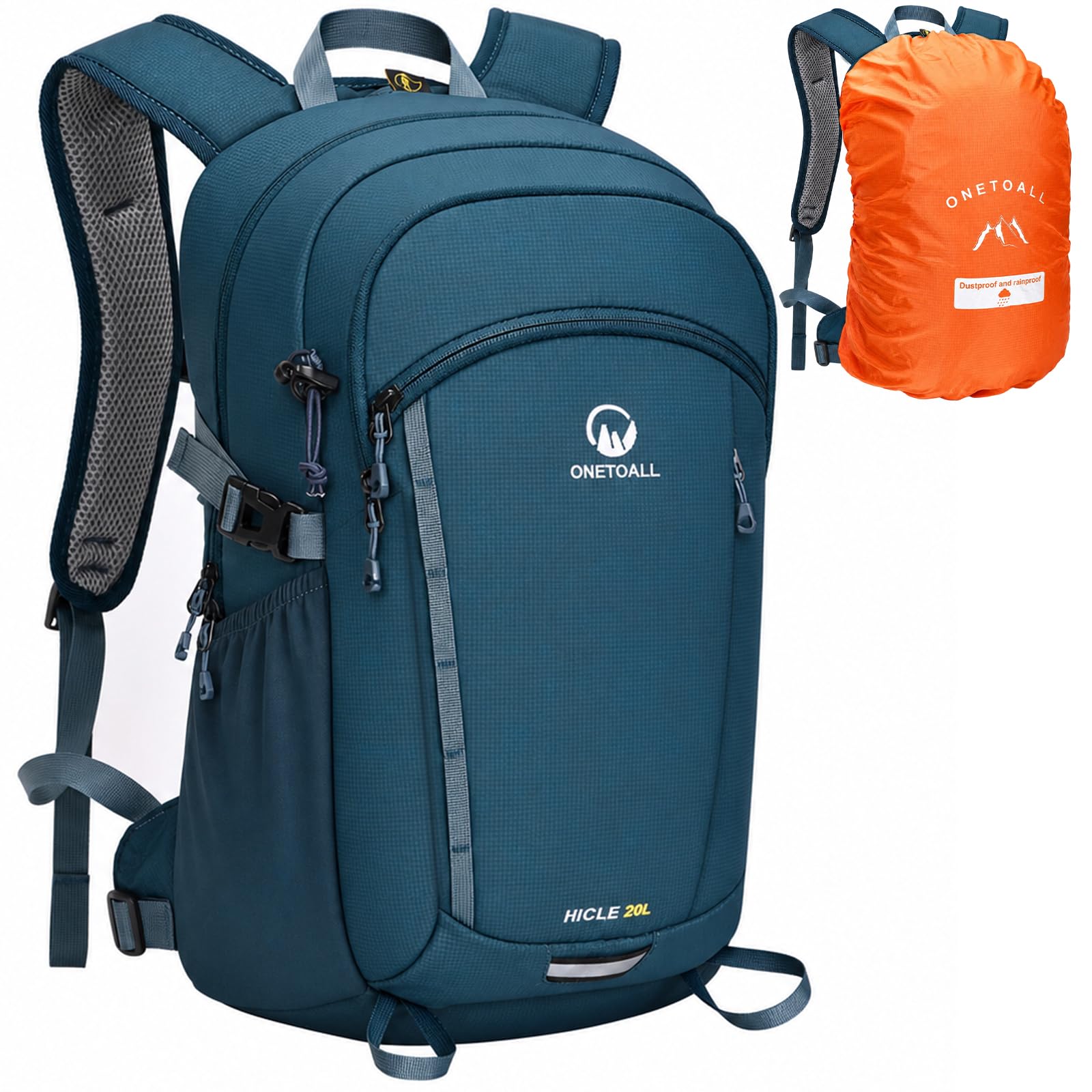 Wanderrucksack Damen & Herren 20L, Leichter Tagesrucksack Klein, Rucksack Wasserdicht mit Regenhülle für Tageswanderungen, Kurze Touren, Radfahren, Pendeln, Nur 510g