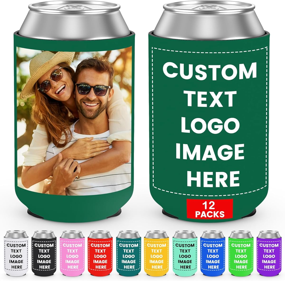 12 Pack Custom Can Cooler Sleeve Bulk Personalized Insulated Drink Can Coolers with Logo Image Text for Wedding Favors Birthday Bachelor Party Decorations