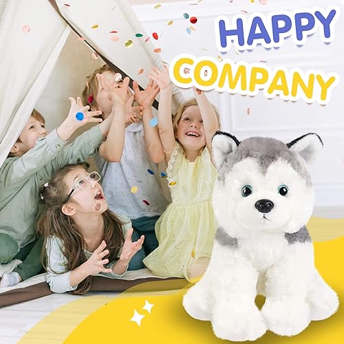 Miniatura 5 de BSTAOFY Perro de peluche realista Husky de 12 pulgadas, juguetes de peluche suaves adorables para cumpleaños, San Valentín, Navidad, festivales,