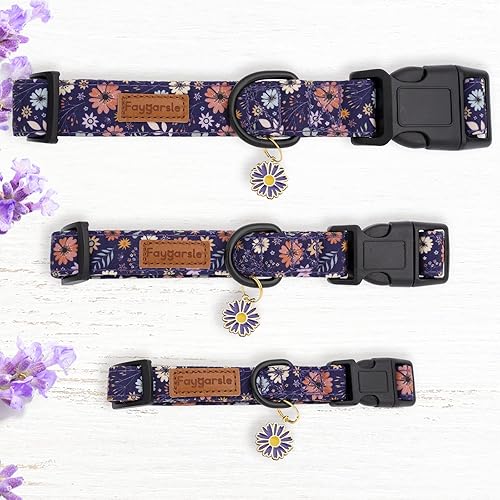 Miniatura 6 de Faygarsle Collar de perro floral para niñas y perras, collar suave y elegante para mascotas con diseño de flores, collar de perro morado ideal para