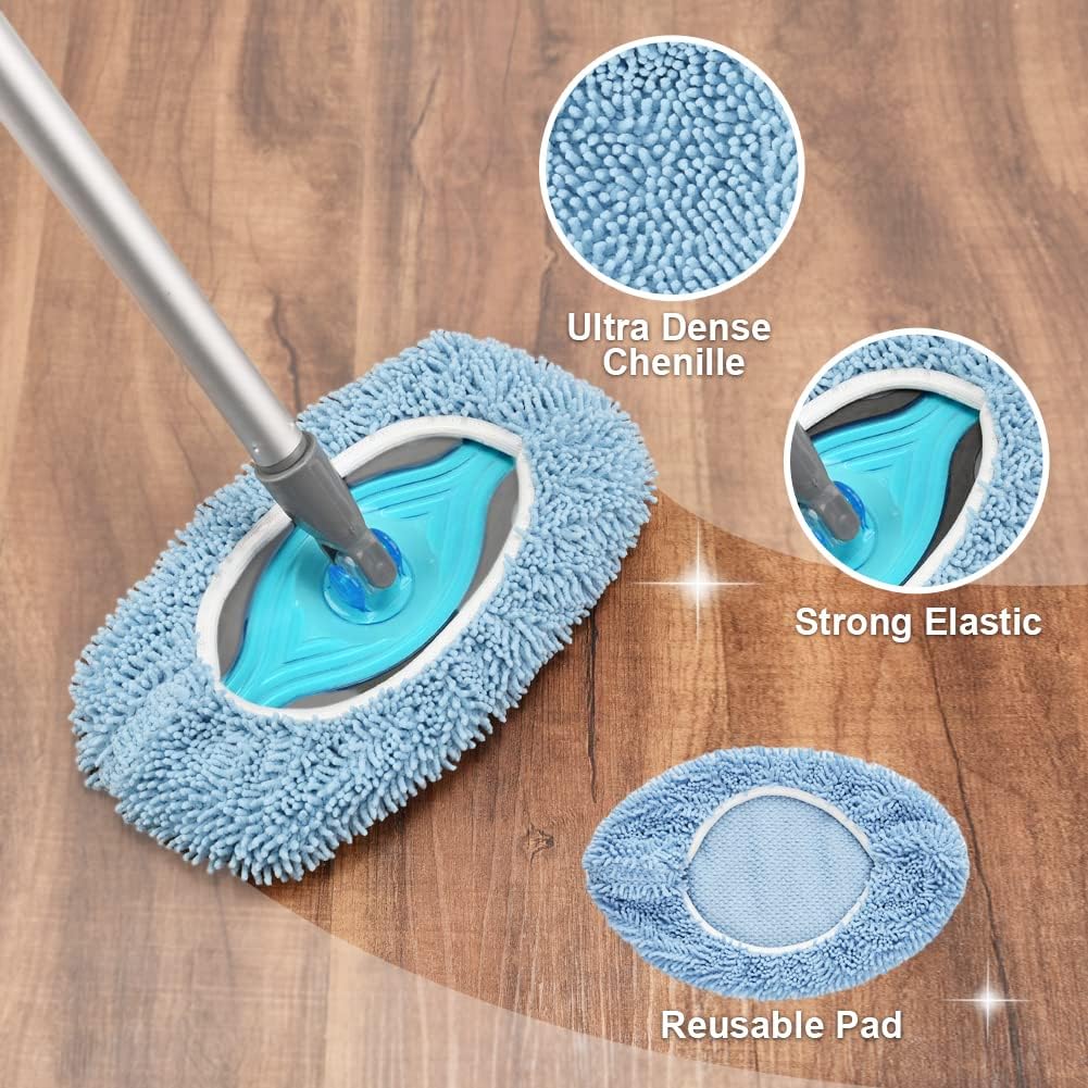 Layers Sweeper Mop Starter Kit, Small Sweeping Flat Mop with 2 Reusable Microfiber Pads,30pcs Disposable Dry Cloths, Dust Mop for Hardwood Floor Cleaning