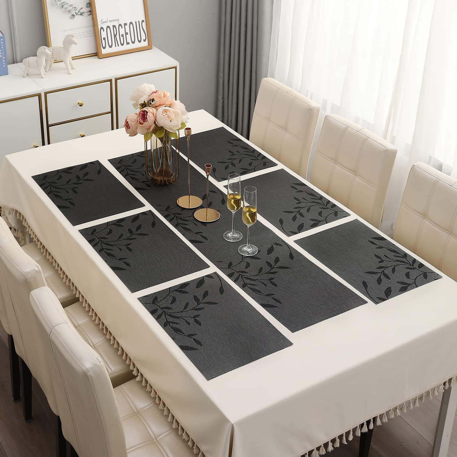 HOKIPO PVC Mats for 6 Seater Dining Table with Runner (AR4270), Black-image-14