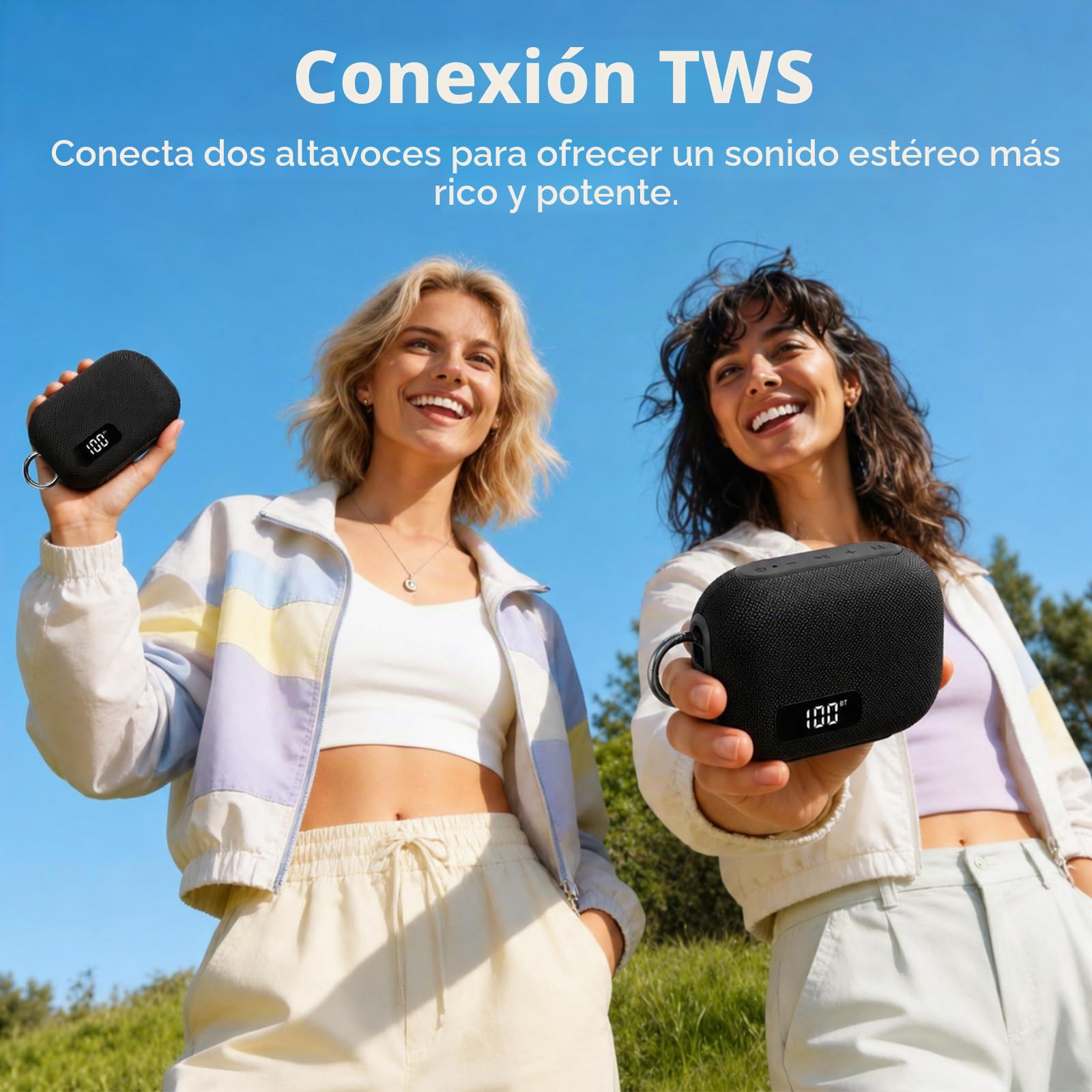 Altavoz Bluetooth 5.4 Potente 15W, Pantalla Digital Inteligente, Altavoces Bluetooth Potentes Bass Boost, TWS y Tarjeta TF, USB, 20H Autonomía, IPX7 Impermeable para Camping,Viajes, Aire Libre, Negro