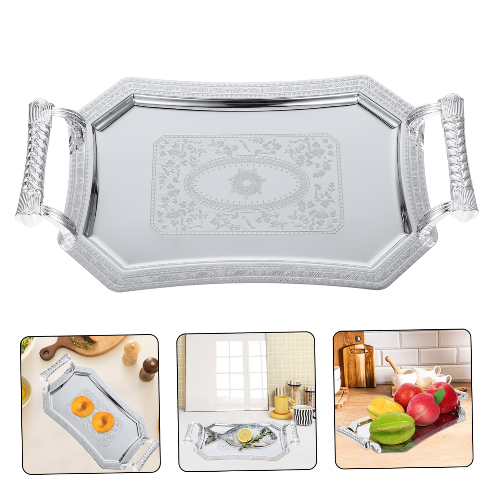 Serviertablett aus Edelstahl mit Griffen – vielseitige Platte für Küche, Partys und Heimdekoration – platzsparendes Design