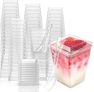 100 Pack 5 oz Plastic Dessert Cups with Lids Parfait Appetizer Mini Cups for Party with Spoons Dessert Shooter Cups for Pudding Fruit and Ice Cream