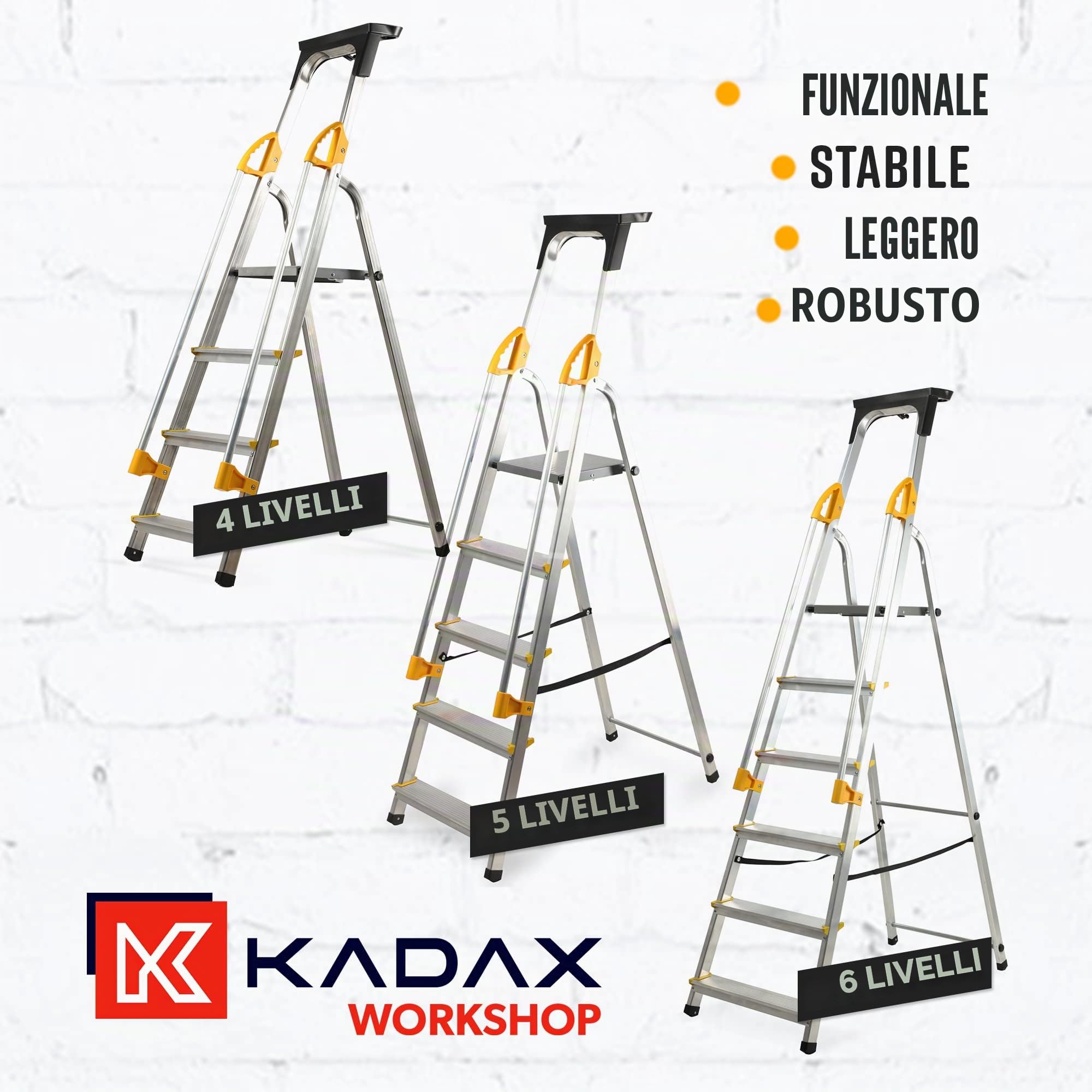 KADAX Scala Portatile in Alluminio, Scaletta Pieghevole con Gradini Antiscivolo e Corrimani Laterali, Portata Fino a 150 kg, Certificata EN 131 (6 Gradini)