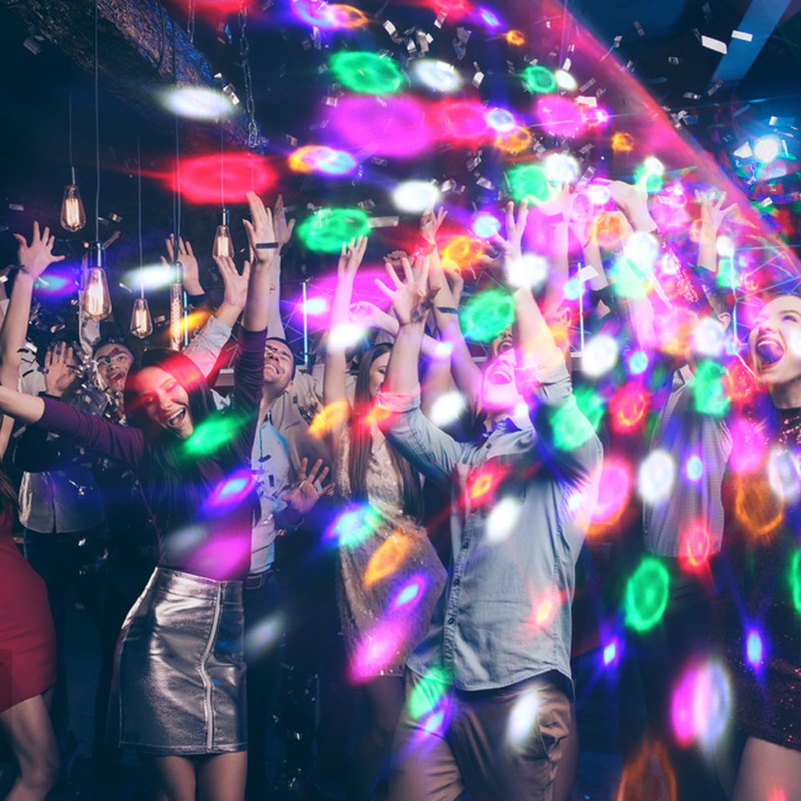 Pulsera con Bola de Discoteca, 8 luces LED de escenario, 5 modos dinámicos, control de voz, lámpara de ambiente estrellada, recargable por USB con ventosa para fiestas, decoración de coche, DJ