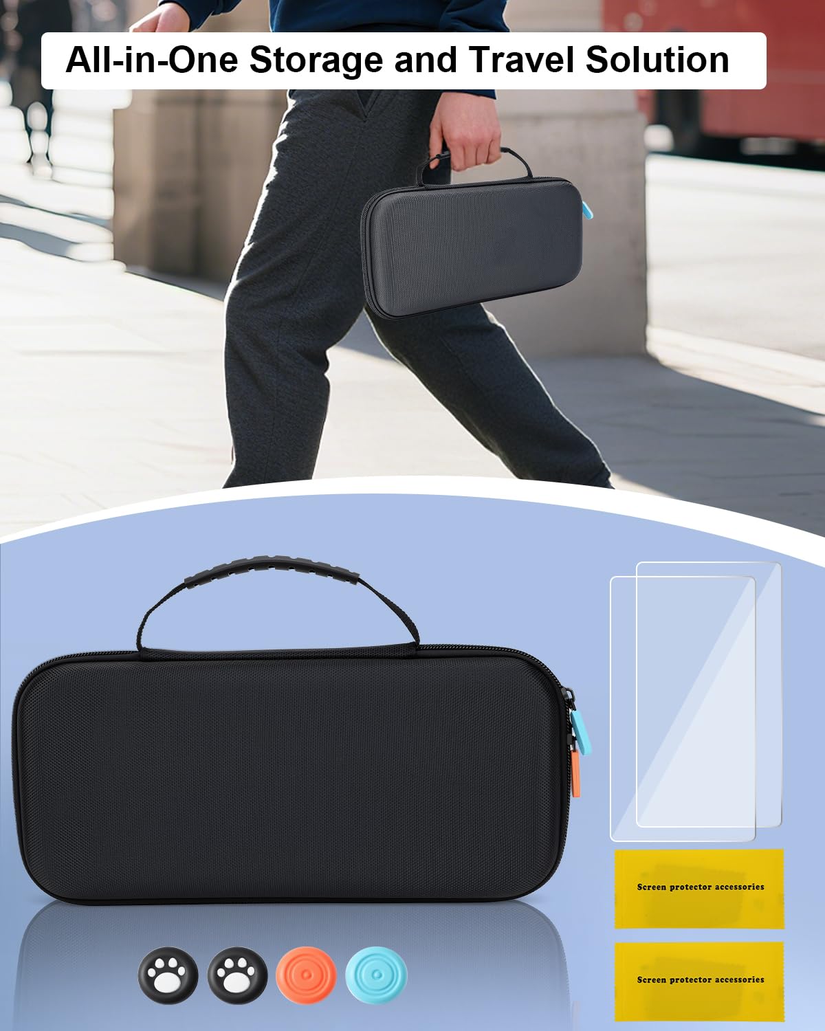 BOCACUE Carrying Case for Nintendo Switch 2(2025), 9 in 1 Accessories Bundle with 2 Screen Protectors, 4 Thumb Grip Caps, Protective Hard Shell Portable Travel Case for Switch2 with 20 Game Cartridges — view 7