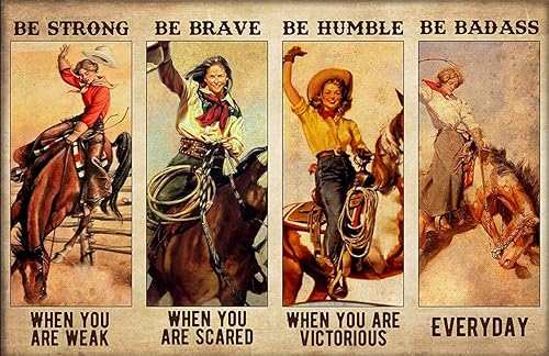 Póster vintage de Cowgirl Rodeo Be Badass Everyday con texto en inglés «Girls Love Hors», letrero de hojalata de metal vintage, para club,