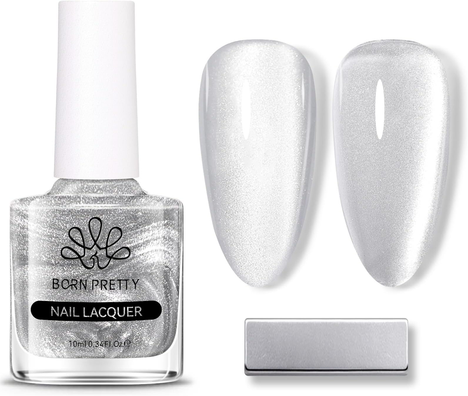 BORN PRETTY Cat Magnetic Eye Nail Polish Silver Sparkle Effect 10ml