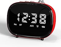 Vista 1 de iTOMA Reloj despertador retro con Bluetooth, pantalla de hora, ajuste de alarma, ranura para tarjeta TF, conector auxiliar, llamadas manos libres