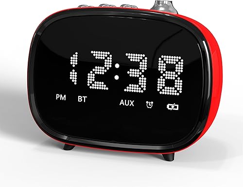 iTOMA Reloj despertador retro con Bluetooth, pantalla de hora, ajuste de alarma, ranura para tarjeta TF, conector auxiliar, llamadas manos libres,