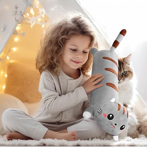 Miniatura 4 de AFAN Lindo cojín largo de peluche Kawaii de 34 pulgadas, almohada corporal de gato de peluche, animales de peluche suaves, almohada de algodón para