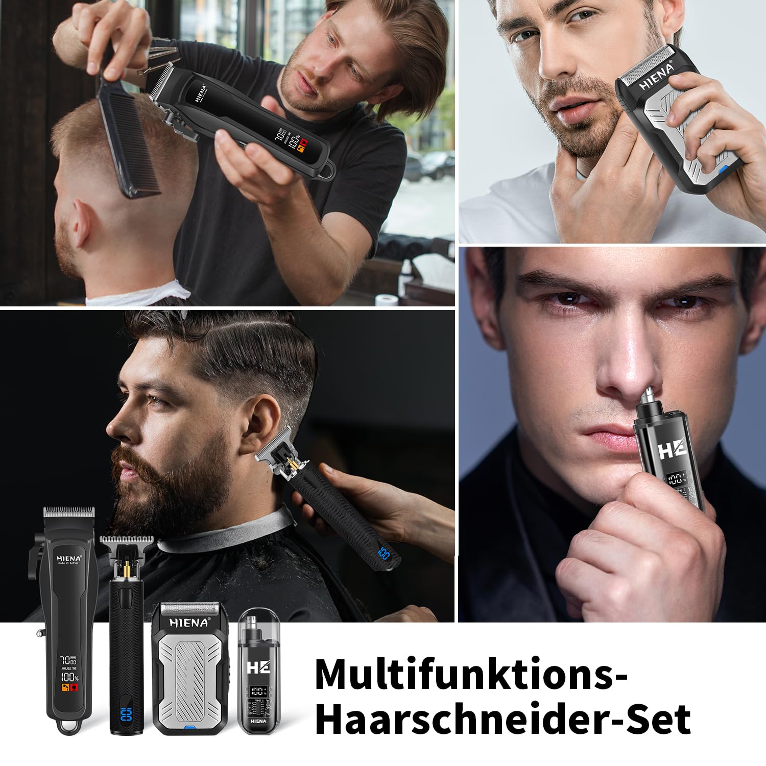 HIENA PRO Professionelle Haarschneidemaschine Herren, komplettes Barber Kit,Bartschneider, Aluminiumfolienrasierer und Nasenhaarschneidemaschine