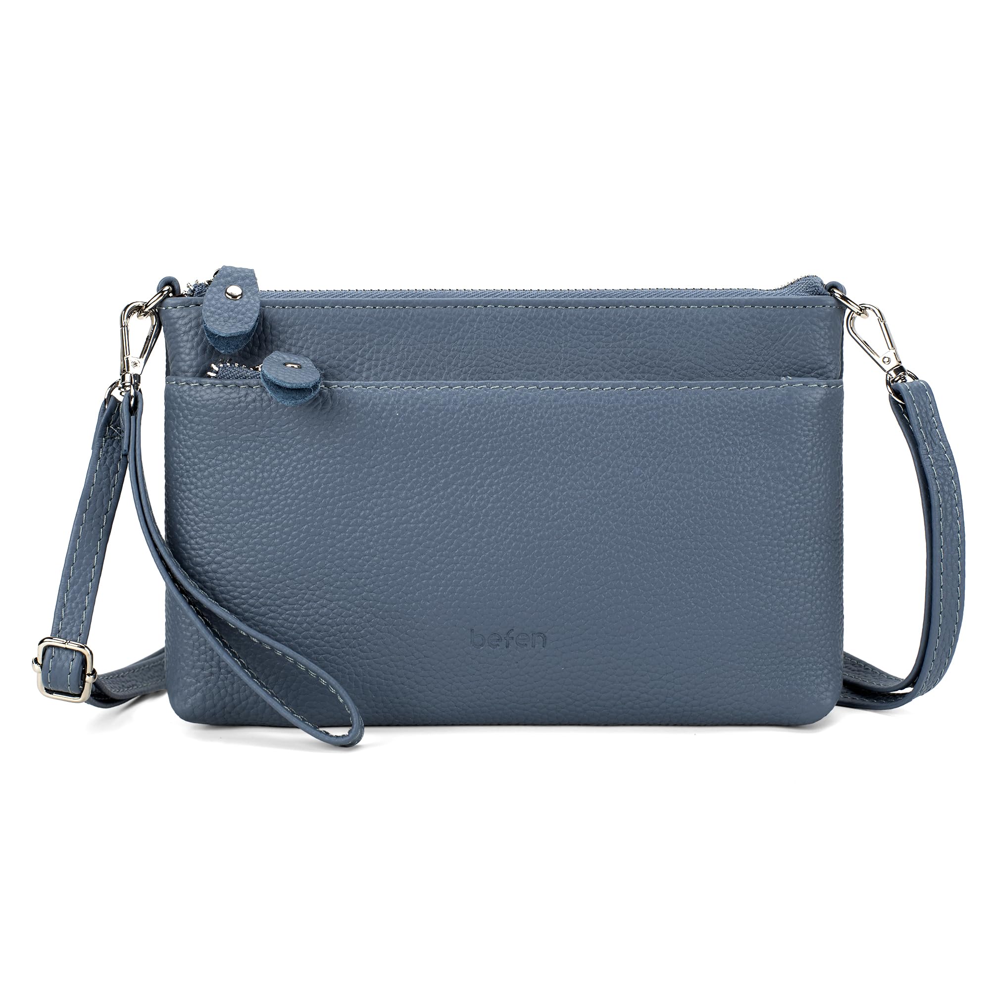 befen Echt Leren Polslet Met RFID-blokkering, Kleine Crossbody Tas Schouder Handtas voor Vrouwen, Grijs Blauw, 5.9 x 9.4 x 1.2 pulgadas