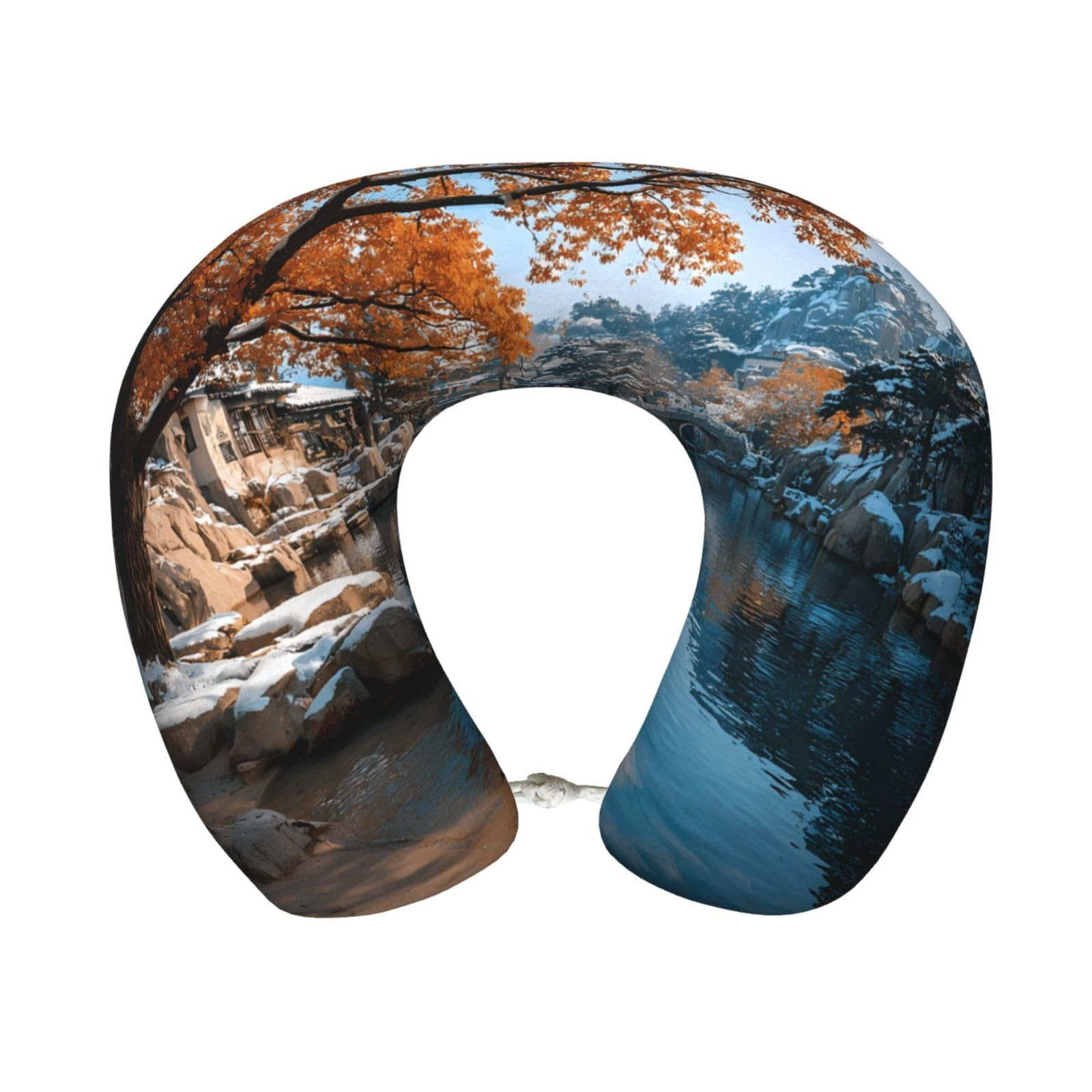BOAIHH Flowers By The River In Autumn Memory Foam Travel Pillow for Soft Comfort Fits Snugly for Naps Office, and Airplane Use