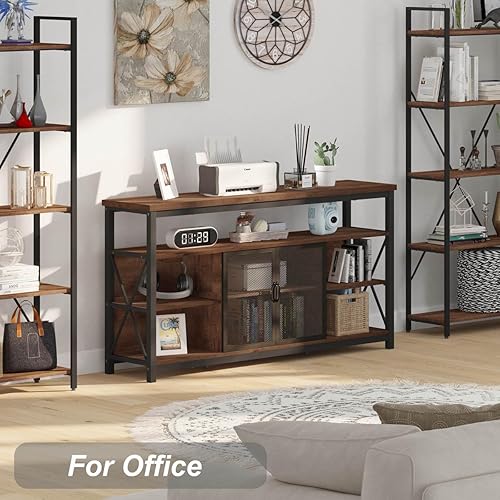 Miniatura 9 de BON AUGURE Soporte de TV alto para televisores de hasta 65 pulgadas, centro de entretenimiento industrial de madera con armario de almacenamiento,