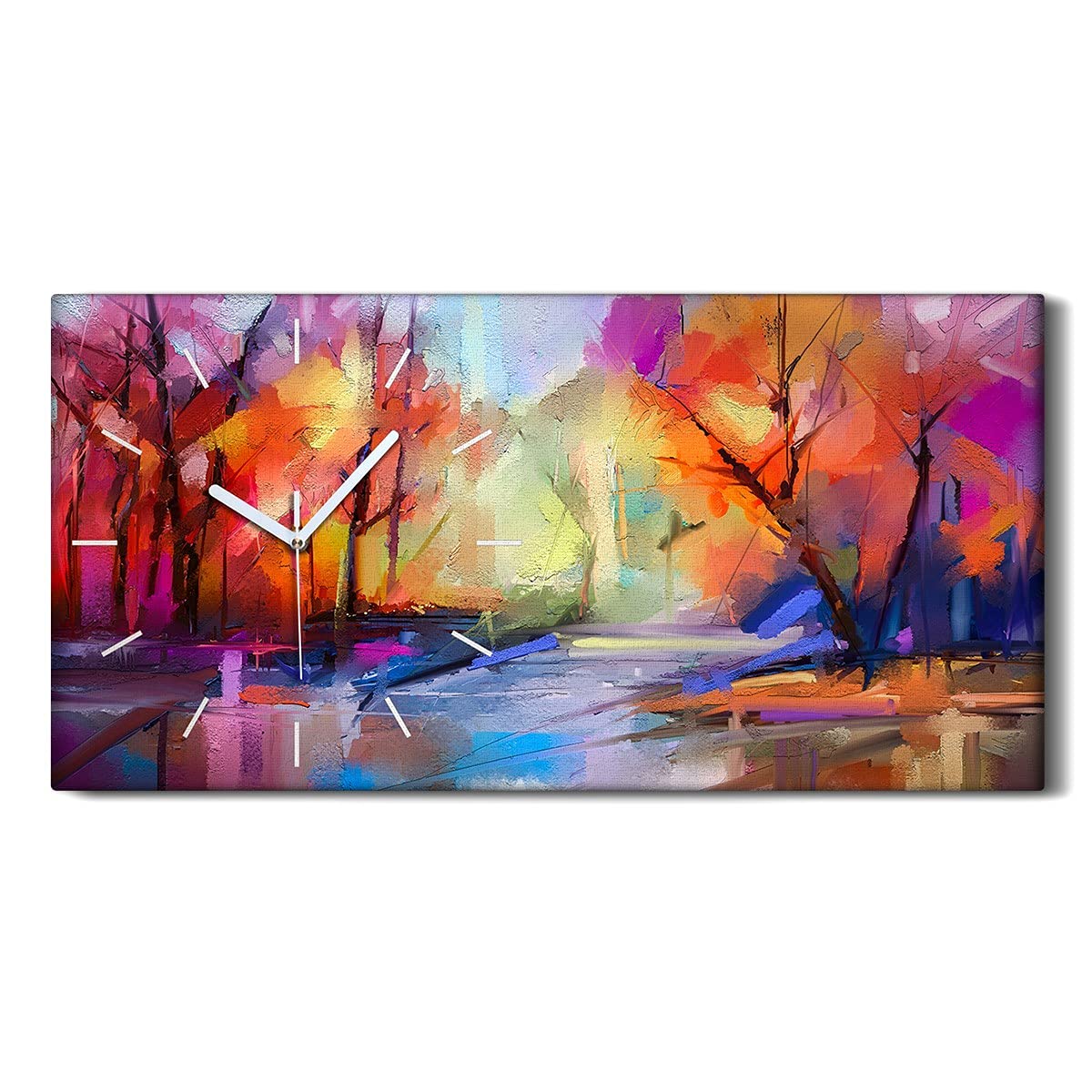 Horloge sur toile art moderne salon chambre déco abstrait arbres 60x30