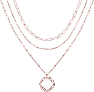 Layered Gold Necklaces for Women,Stackable Dainty 14K Gold Silver Plated Trendy Circle Paperclip Chain Pendant Choker Necklace,Simpl Diamond Cross Bow Jewelry Set Gifts for Women