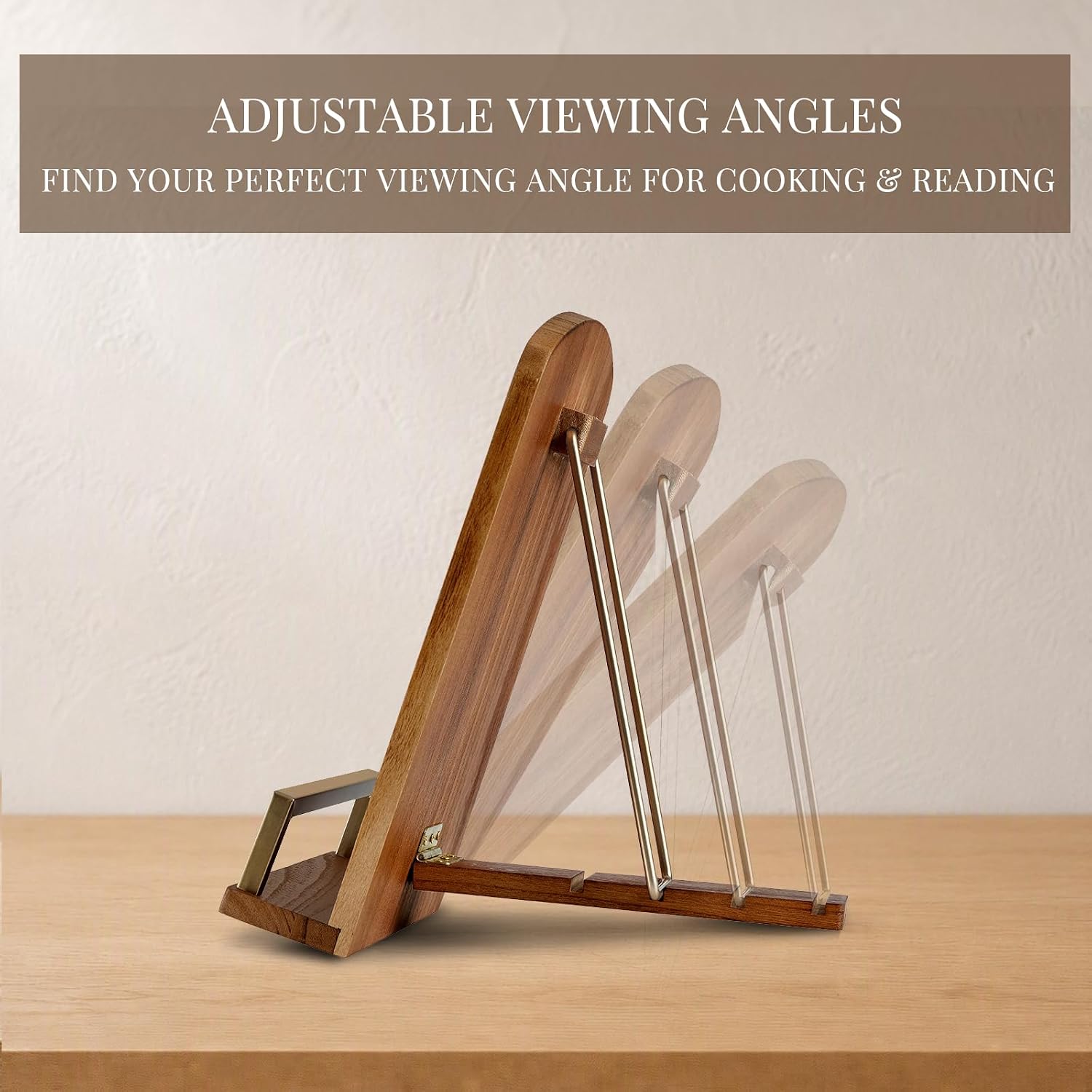 Modern Cookbook Stand for Kitchen Counter, Wooden Recipe Book Holder