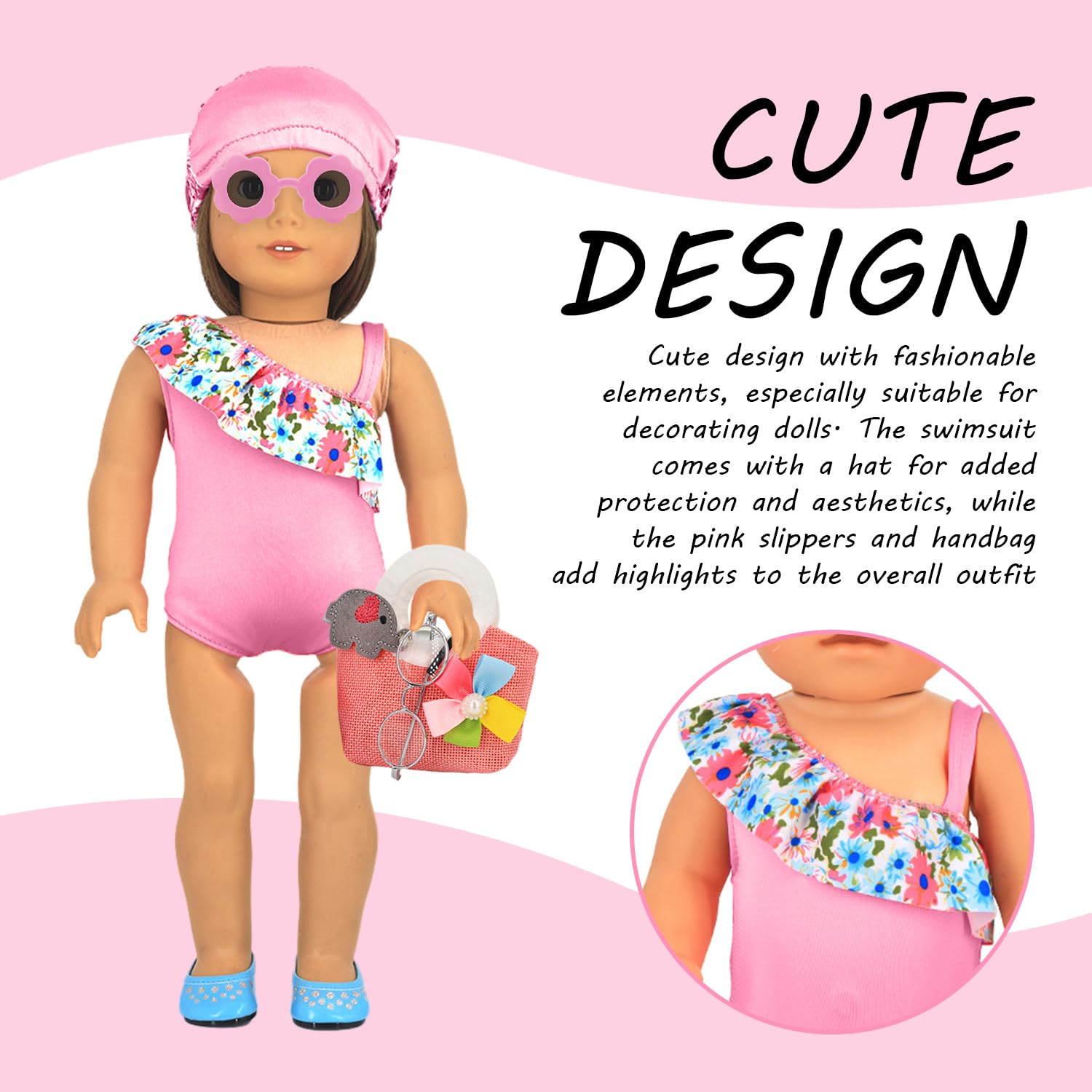 2 Pieces Swimsuits With Hat, 1 Pair Of Slippers, 1 Piece Handbag, 1 Piece Sunglasses And 1 Piece Headband, Cute Crossbody Bag - Image 3