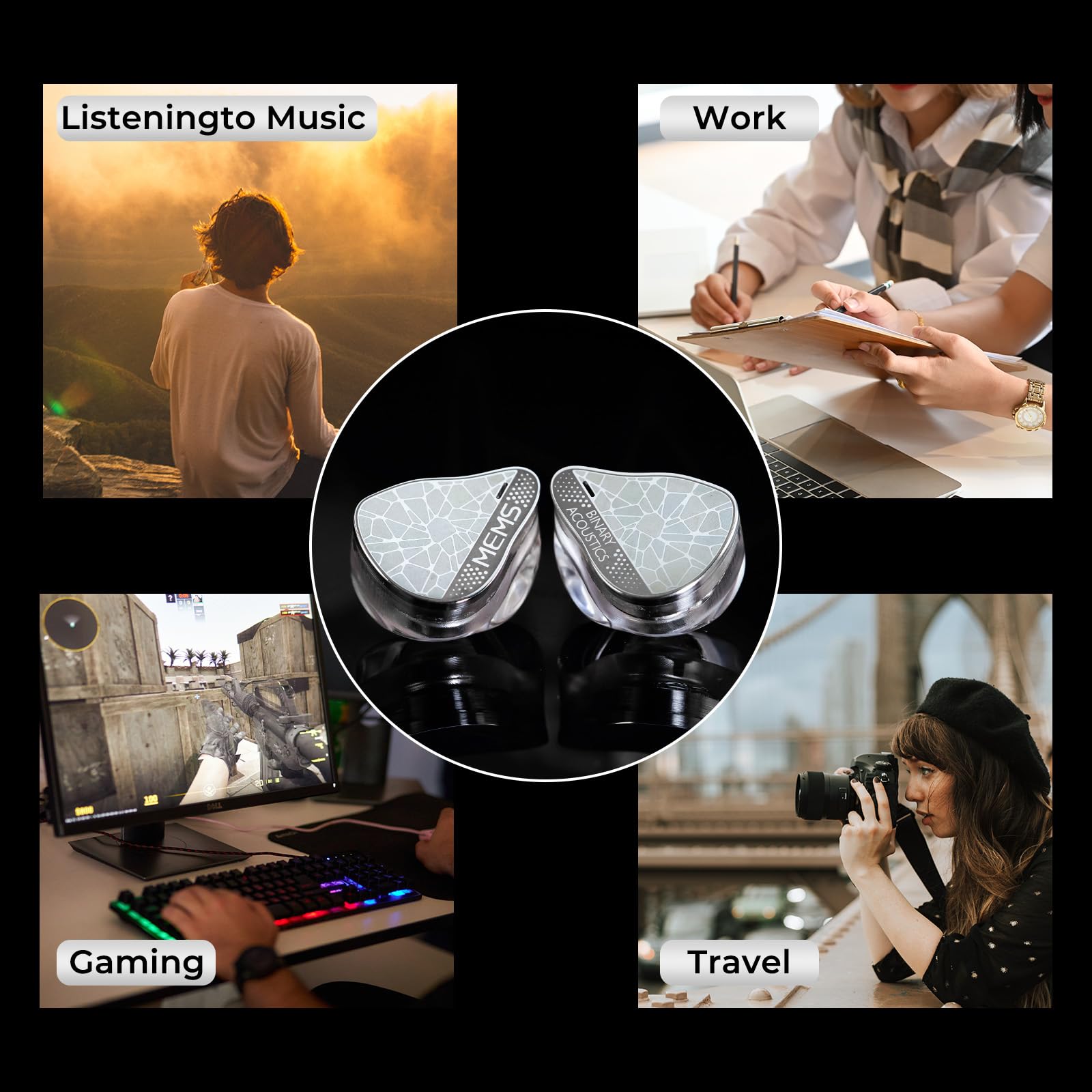 HiFiGo Binary EP321 MEMS in-ear monitor, auricolari MEMS a azionamento diretto, 3BA +2DD+1MEMS IEM ibrido con piastre frontali in acciaio inossidabile CNC iridescente per musicisti audiofili (3,5 mm)