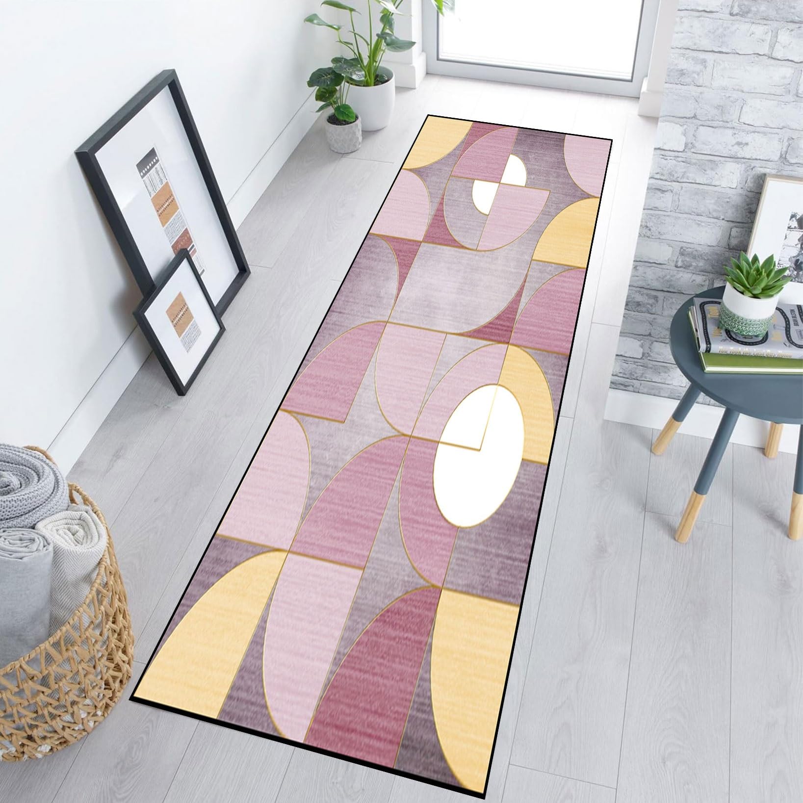 Teppich Läufer Flur 60 x 270 cm rutschfest Waschbar Läufer Matte, Korridor Teppichmatten mit Gelrücken, Modern Design, Pflegeleicht für Eingang, Esszimmer, G
