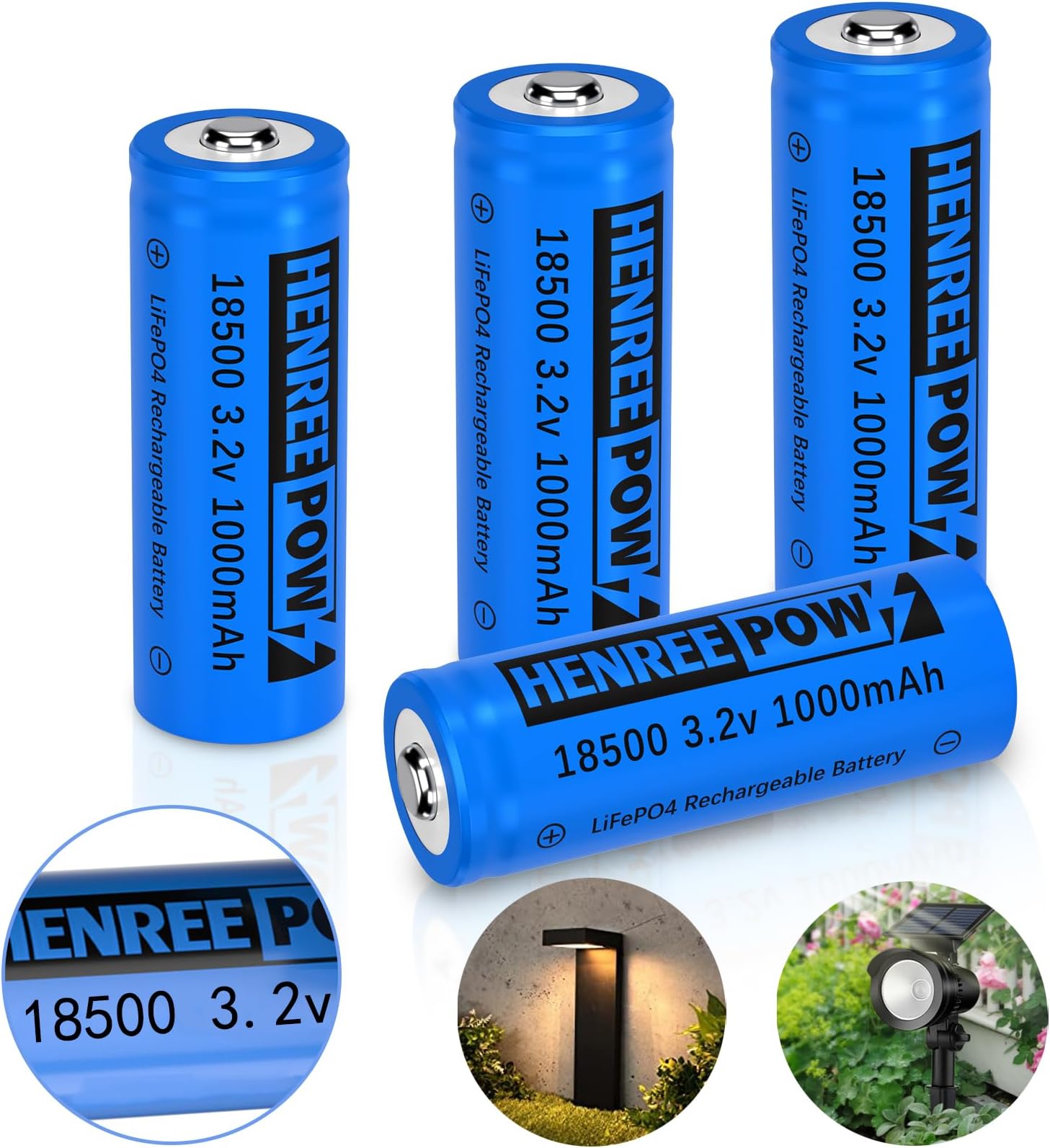 Henreepow 18500 Rechargeable Battery, 3.2v LiFePO4 Lithium