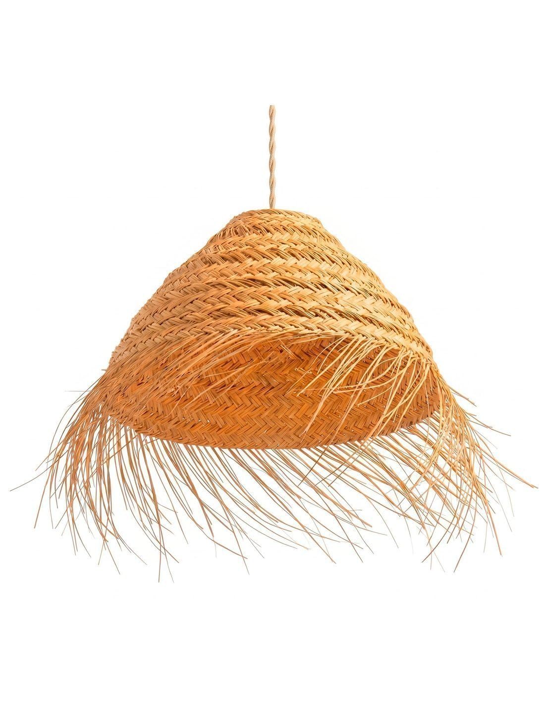 JARDIN202 - Pantalla para Lámpara de Esparto con Flecos | Diseño Menorca Artesanal | Iluminación Boho | Lampara de Techo Artesanal | (Grande)