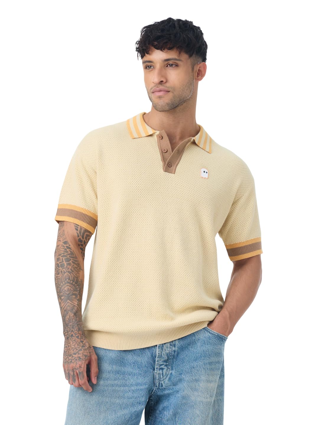 the souled store Jacquard Polo: Men and Boys Short Sleeve Spread Collar Textured Jacquard Knit Lightweight Everyday Street Wear Cotton Breathable Polos-picture-42