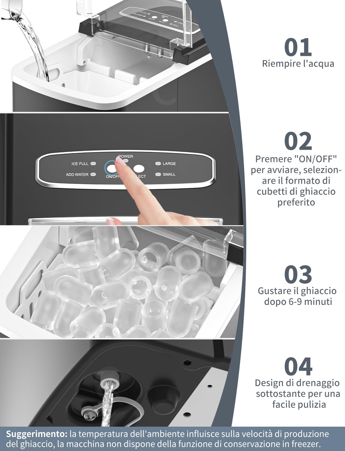 Macchina Ghiaccio 12KG/24h, 2.2L Macchina del Ghiaccio Casa Professionale, S/L Dimensioni, Pronto in 6-9 Minuti, Silenzioso, Ice Maker per Casa/Bar, Nero