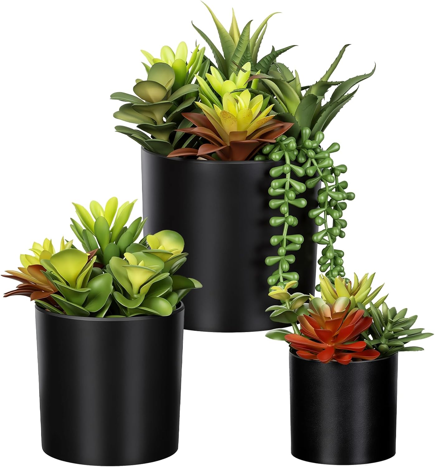 Artificial Succulents 3 Pack - UV Resistant Faux Plants with Pots for Indoor Outdoor Decor - Lifelike Small Fake Potted Plants for Home Office Desk Bathroom Bedroom Shelf Aesthetic