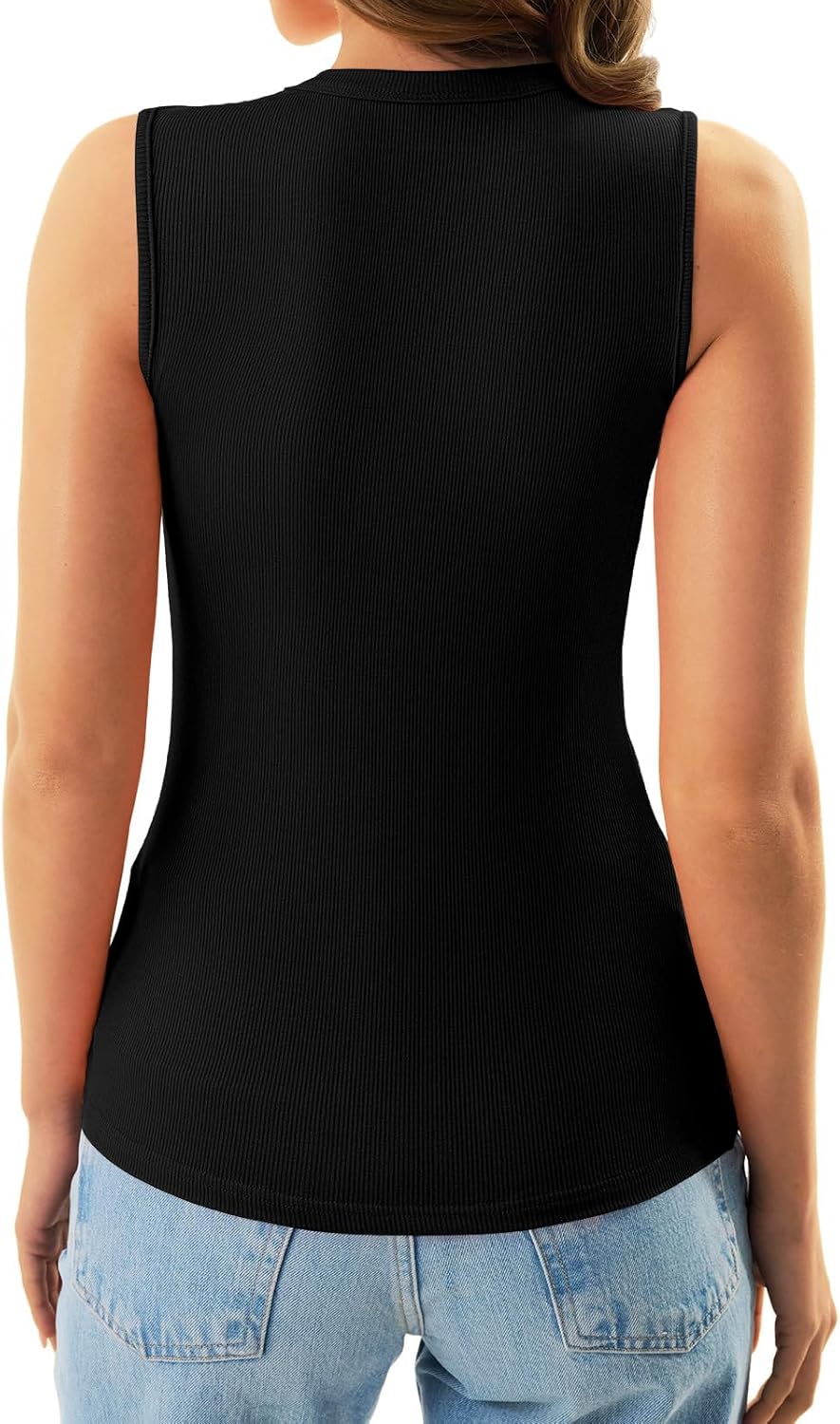 Womens Ribbed High Neck Tank Tops Racerback Slim Fitted Top Summer Basic Casual Sleeveless Shirts - Image 4