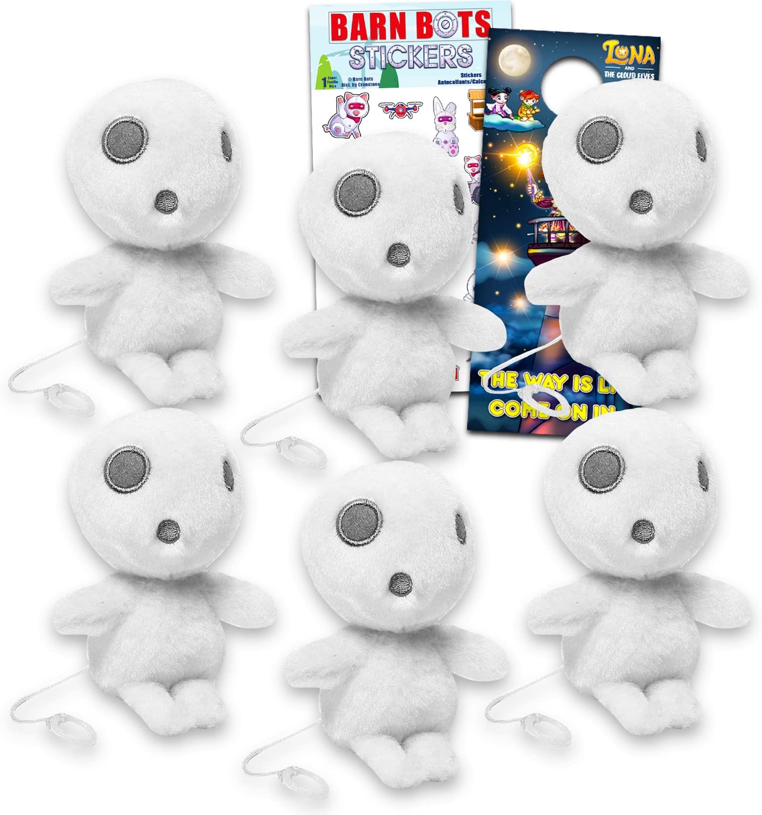 Screen Legends Studio Ghibli Princess Mononoke Kodama Party Favors for Kids - 6 Pc Bundle with Kodama Stuffed Animal Plushies, Stickers, Door Hanger | Anime Party Favors