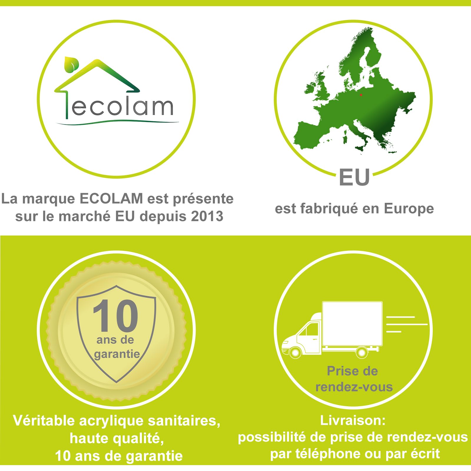 ECOLAM Petite baignoire rectangulaire acrylique Capri Polimat 100x70 cm + tablier en acrylique | pieds silicone et siphon | Set complet