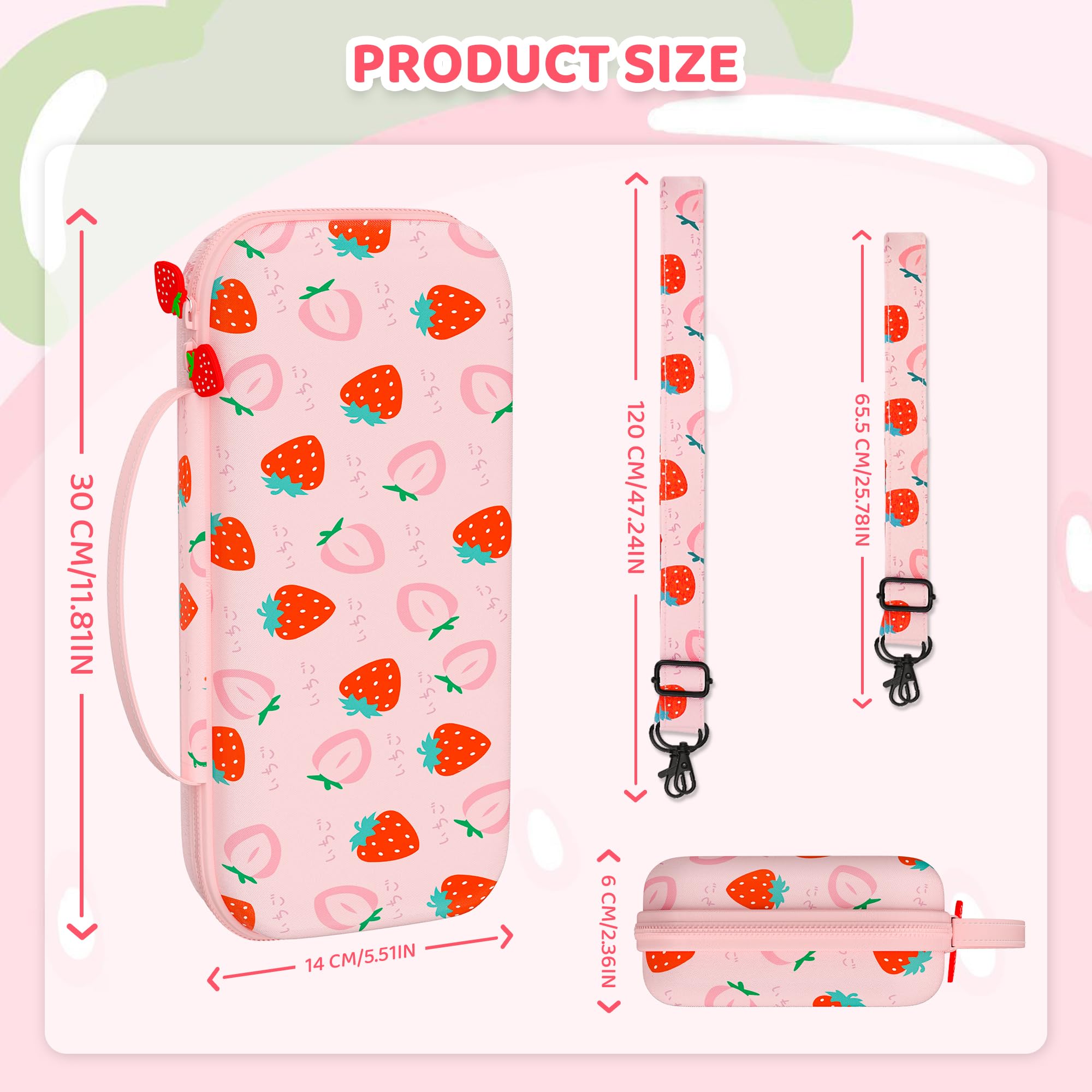 FANPL Custodia per Nintendo Switch 2 (2025) Accessori, Rosa Carina Custodia da Viaggio con Tracolla Regolabile, Fragola, rosa, Carino