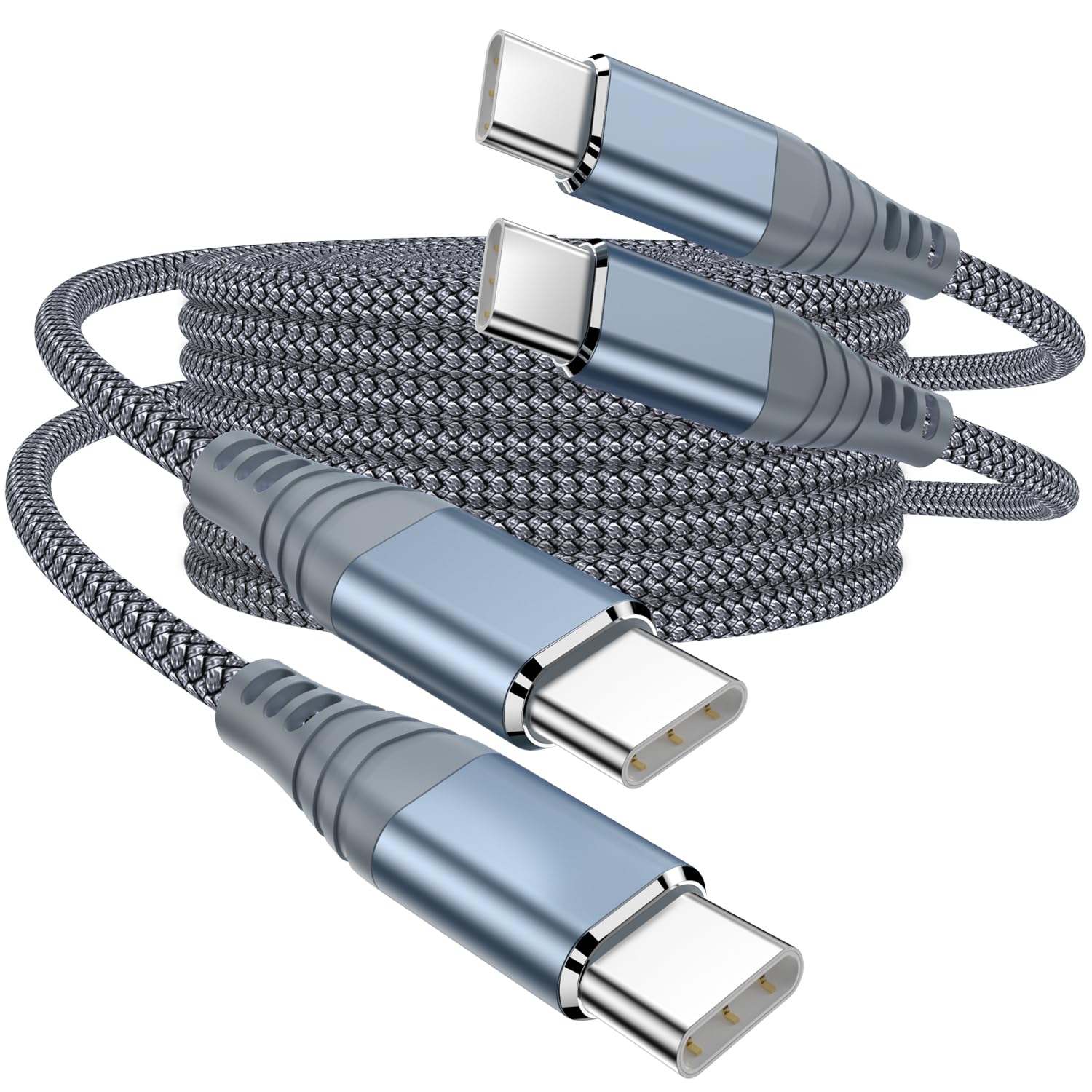 XGMATT USB C to USB C Cable (3M 2Pack),60W/3A Type C Braided Data Lead Compatible with Galaxy S23 S22 S21 A53 A14,MacBook Pro 2021 iPad,Huawei P10 P20,Google Pixel,Grey