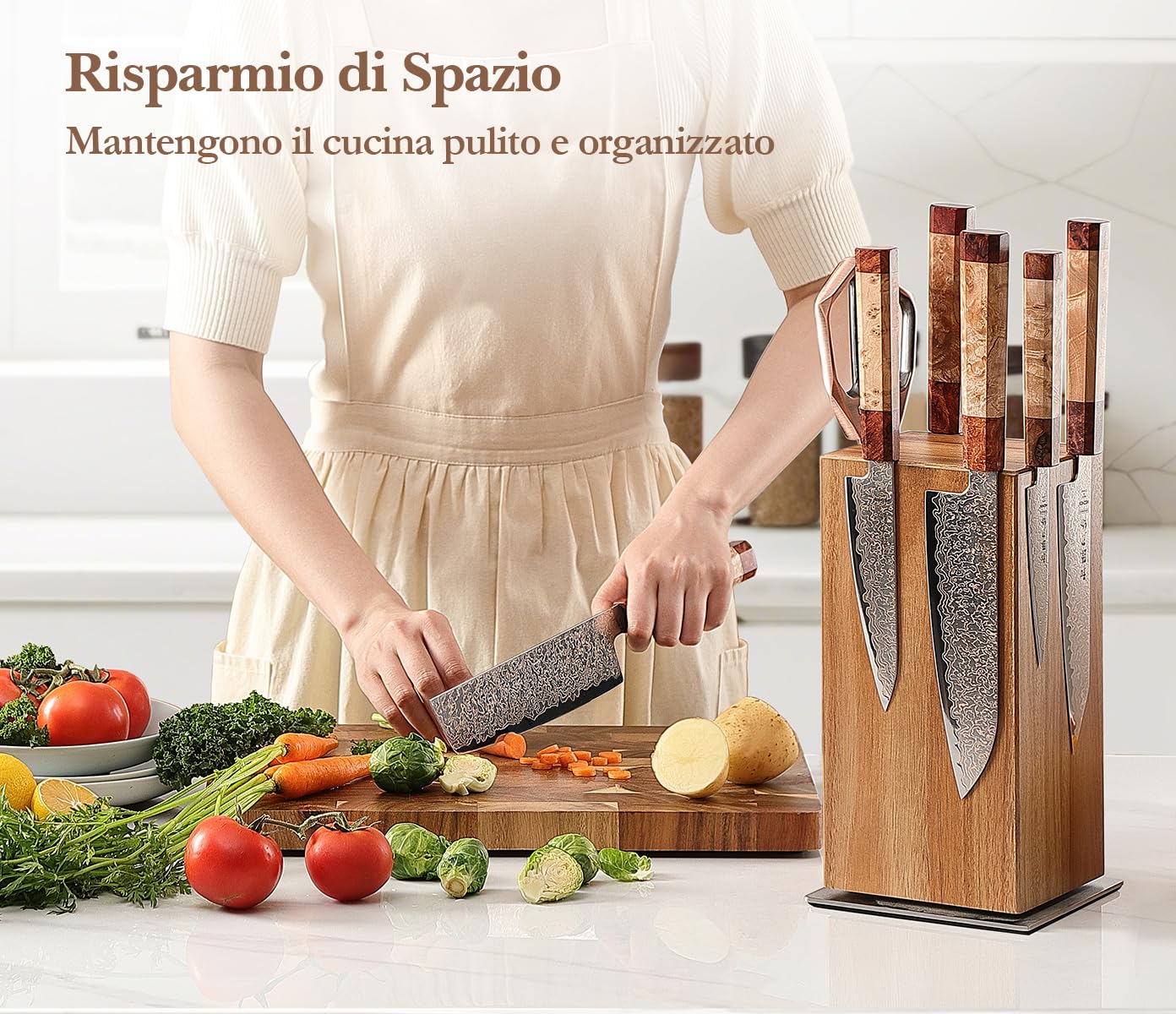 HEZHEN Ceppo Portacoltelli Magnetico Girevole 360° Legno d'Acacia - Blocco Rotazione - Supporto Magnetico a Quattro Lati per Coltelli da Cucina con Base Antiscivolo