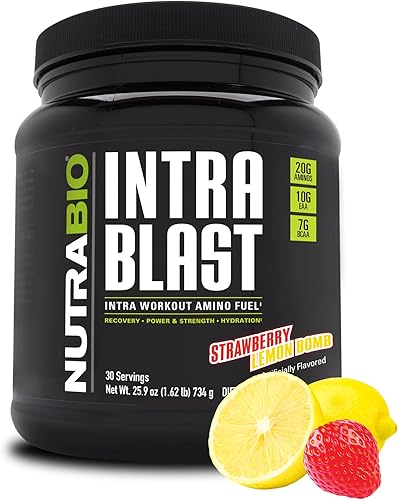NutraBio Intra Blast Bcaa - Suplemento de aminoácidos en polvo, mezcla de electrolitos e hidratación, intra, preentrenamiento y recuperación