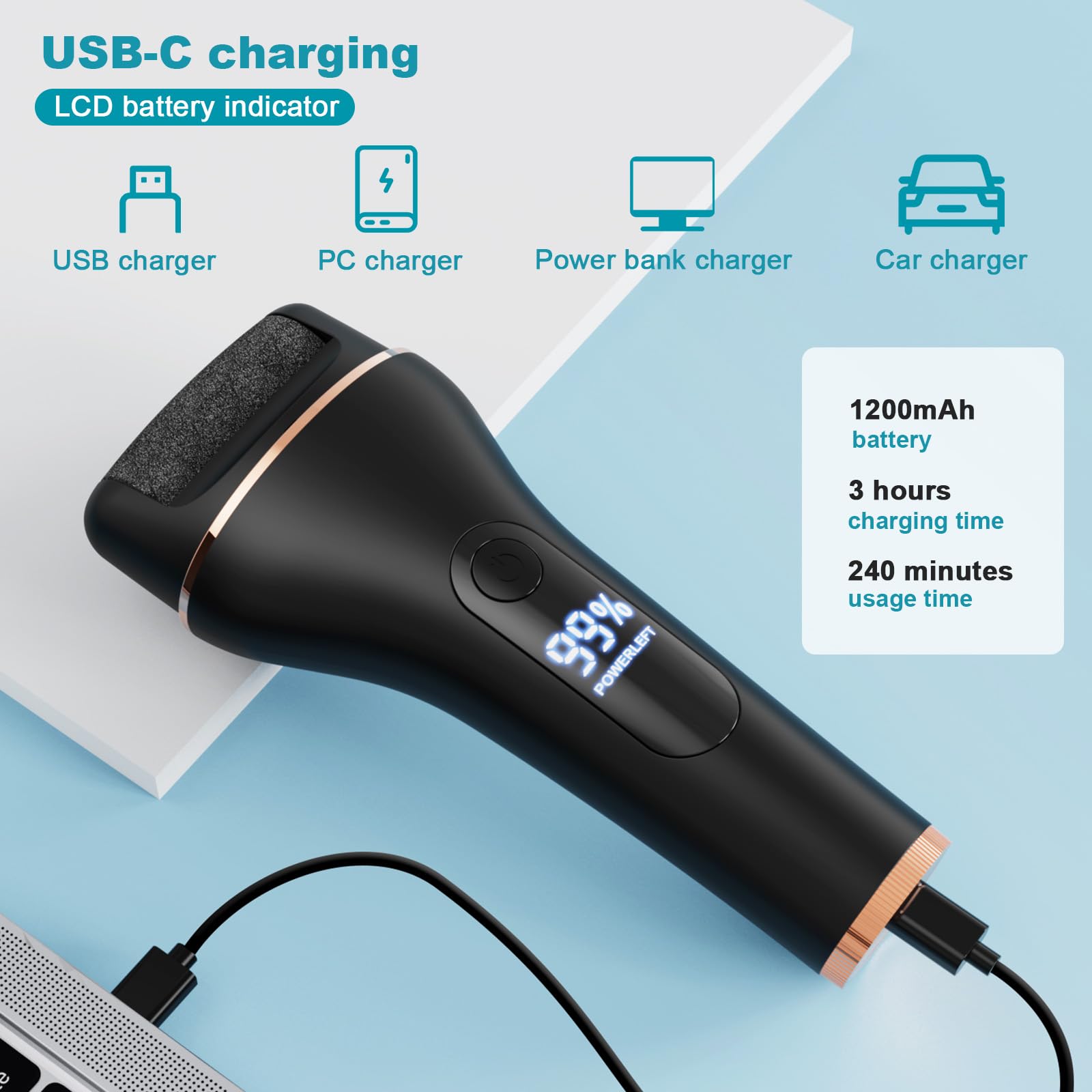 Hornhautentferner Elektrisch - Hornhaut Entfernen Fuß Elektrisch - Hornhauthobel Elektrisch füße mit 2 Gear, IPX7 Wasserdichte Callus Remover für Rissige Fersen, Abgestorbener, Hornhaut entfernen