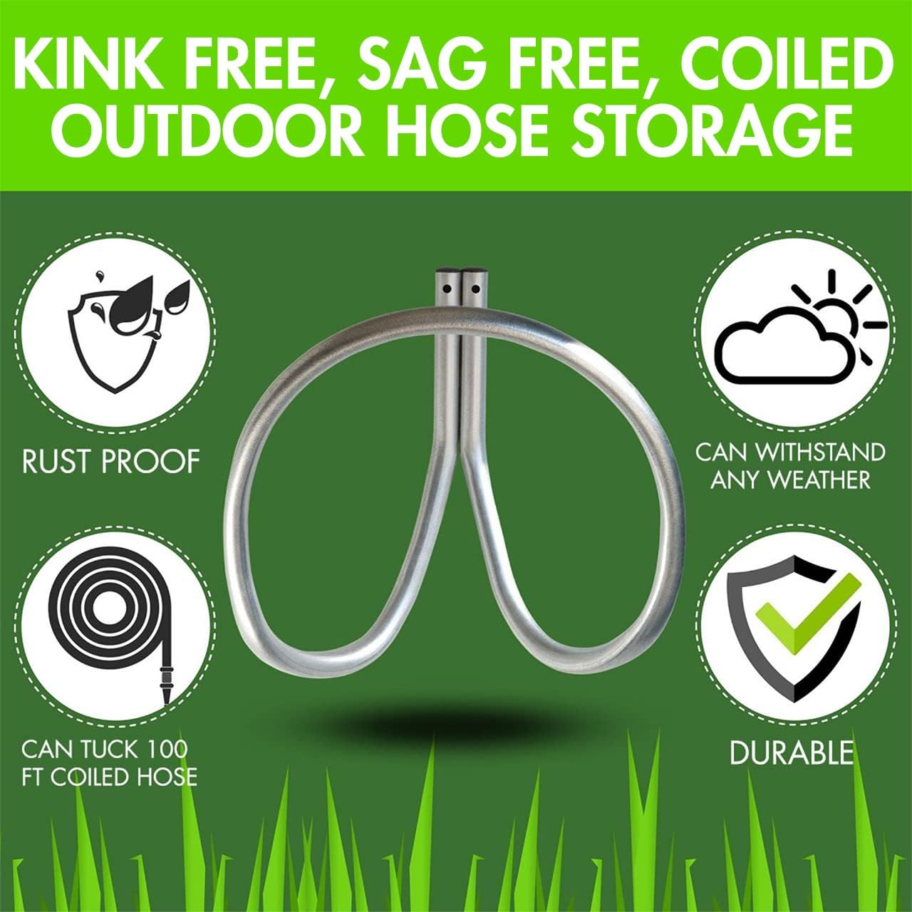 Yard Butler Garden Hose Holder - Wall Mounted Water Hose Holder up to 100 ft - Rust Proof, Galvanized, Water Hose Holder for the Outside, Heavy Duty Storage
