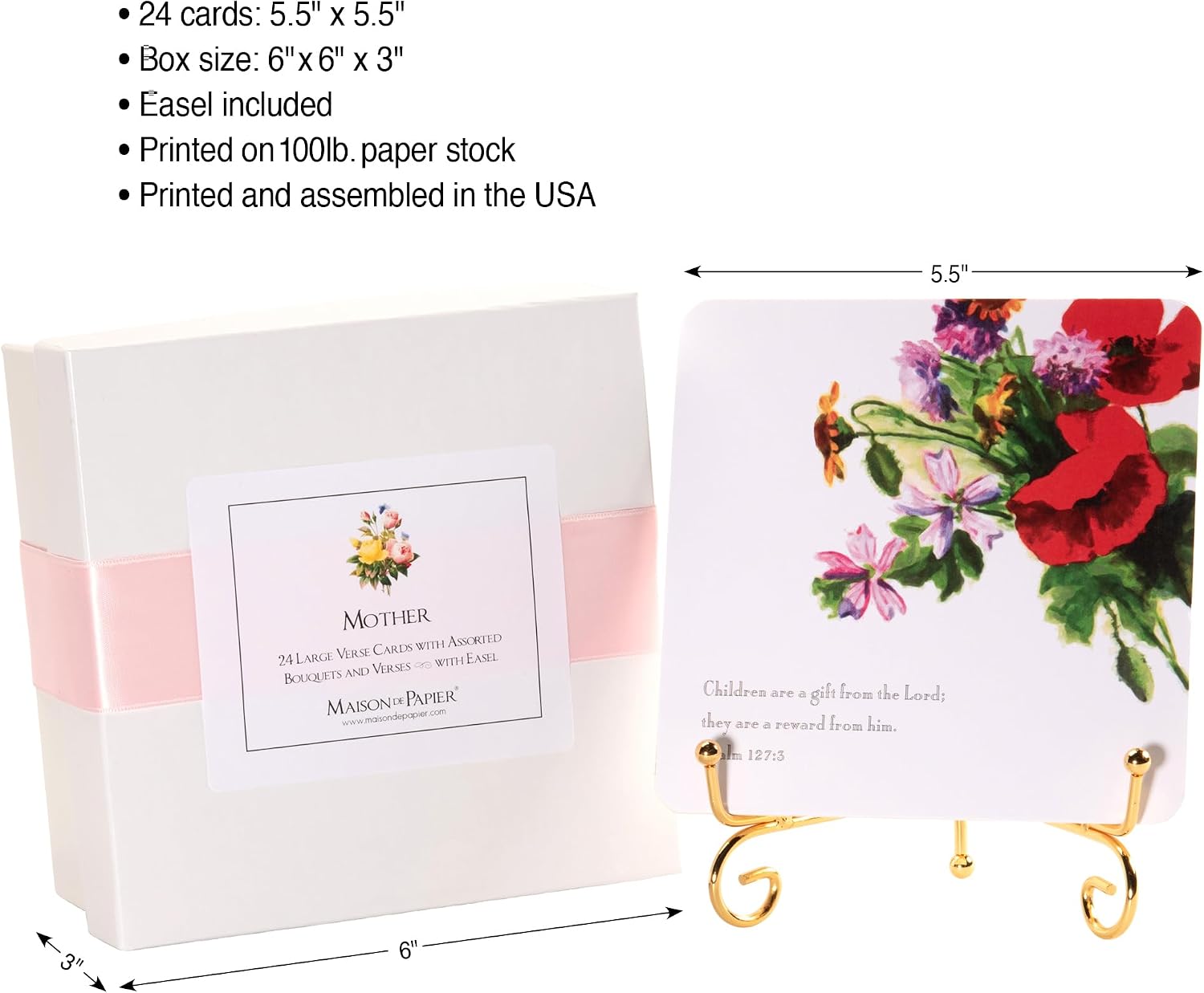 SHADE TREE GREETINGS Maison De Papier Mother's Day Daily Christian Quote Cards with Floral Art and Easel, 24 Oversized Religious Bible Verse Quotes on Premium Cardstock