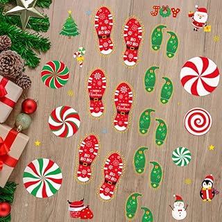 Christmas Peppermint Floor Decals Footprints Stickers 264 Pieces - Wall Decal for Candy Land Party Decorations, Xmas Candy Stickers for Classroom, Living Room, Home Office Decor