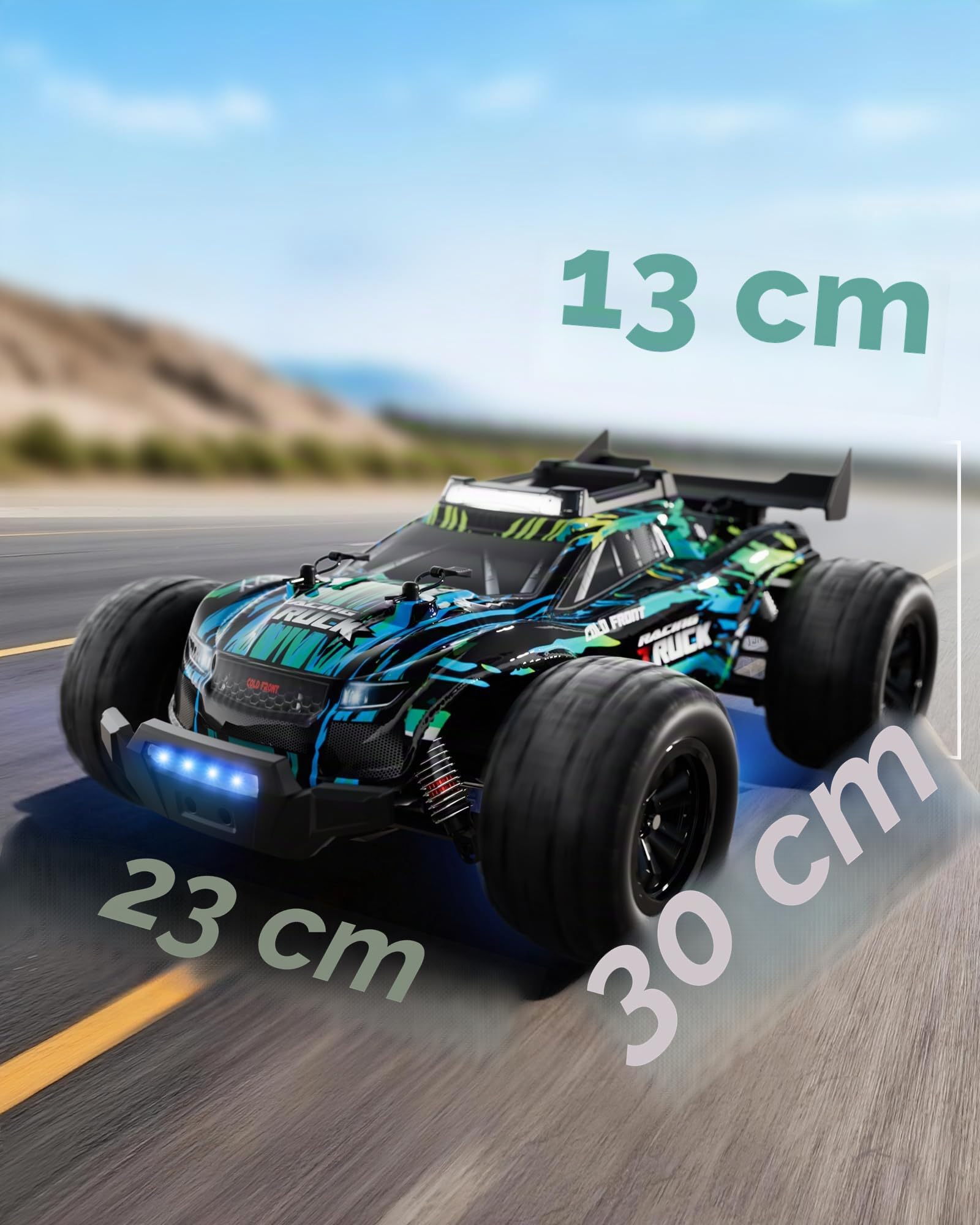 Kiztoys® Coche Teledirigido, Monster Truck RC de 2,4 GHz, Escala 1:16, Tracción en Las Cuatro Ruedas Proporcional, 35+ km/h, Todoterreno, RC Truggy RTR, Apto para Niños y Niñas