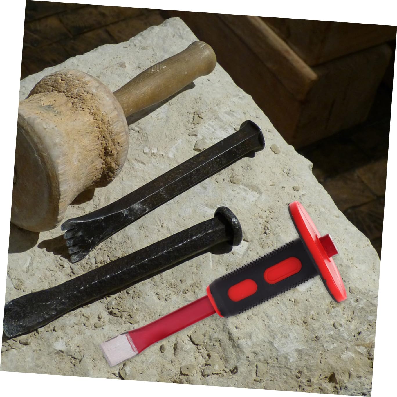 ERINGOGO Set di Scalpelli da Roccia 25 Cm Punta Piatta e Appuntita in Acciaio Cromo-vanadio Rosso, Design Ergonomico e Alta Durata per Muratura e Lavorazione Metalli