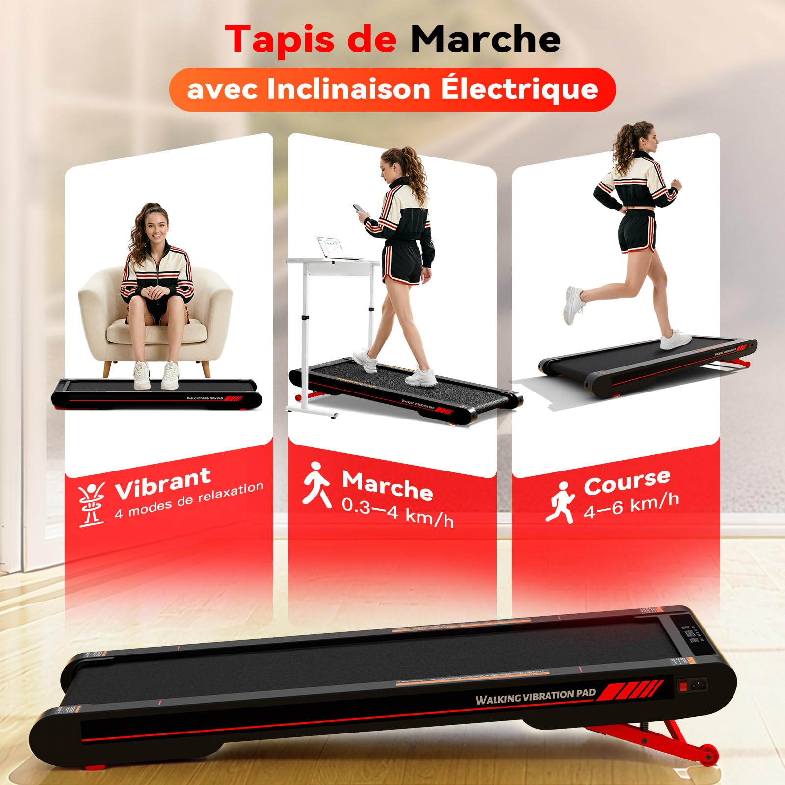 Sperax Tapis de Marche Vibrant 4 en 1 Tapis de Course avec Télécommande, Walking Pad 6km/h, Compatible App